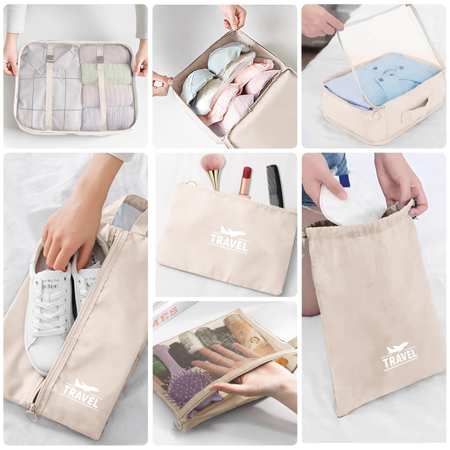 10 Set Packing Cubes for Suitcases, Packing Cubes Travel Essentials Organizer Bags, Travel Organizers (Beige) 🍁 All In One Marketplace Canada