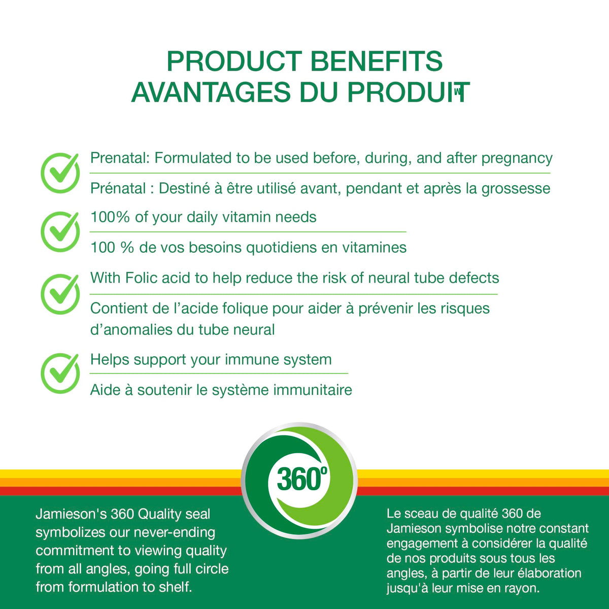 Jamieson Prenatal 100% Complete Multivitamin with Folic Acid and Iron, 100 Caplets. Formulated for Prenatal and Postnatal, and While Breastfeeding, Prevents Neural Tube Defects, One Per Day 🍁 All In One Marketplace Canada