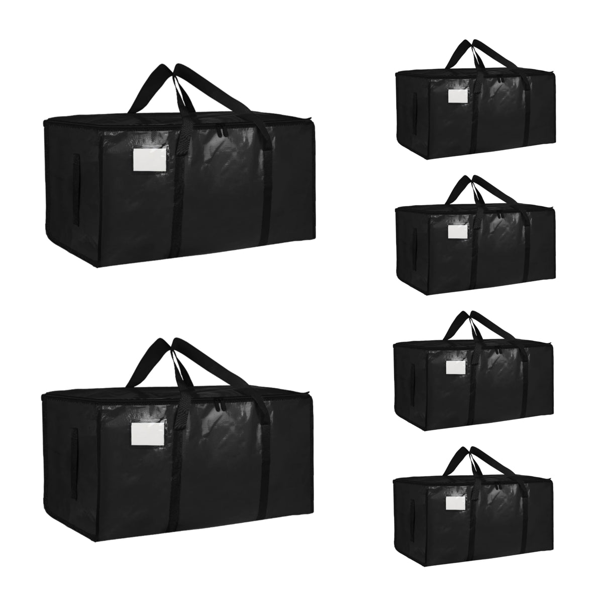 6 Pack-Extra Large Heavy Duty Moving Bags - Waterproof Storage Totes with Handles & Zippers, Foldable for College Dorm, Storage (Black) 🍁 All In One Marketplace Canada