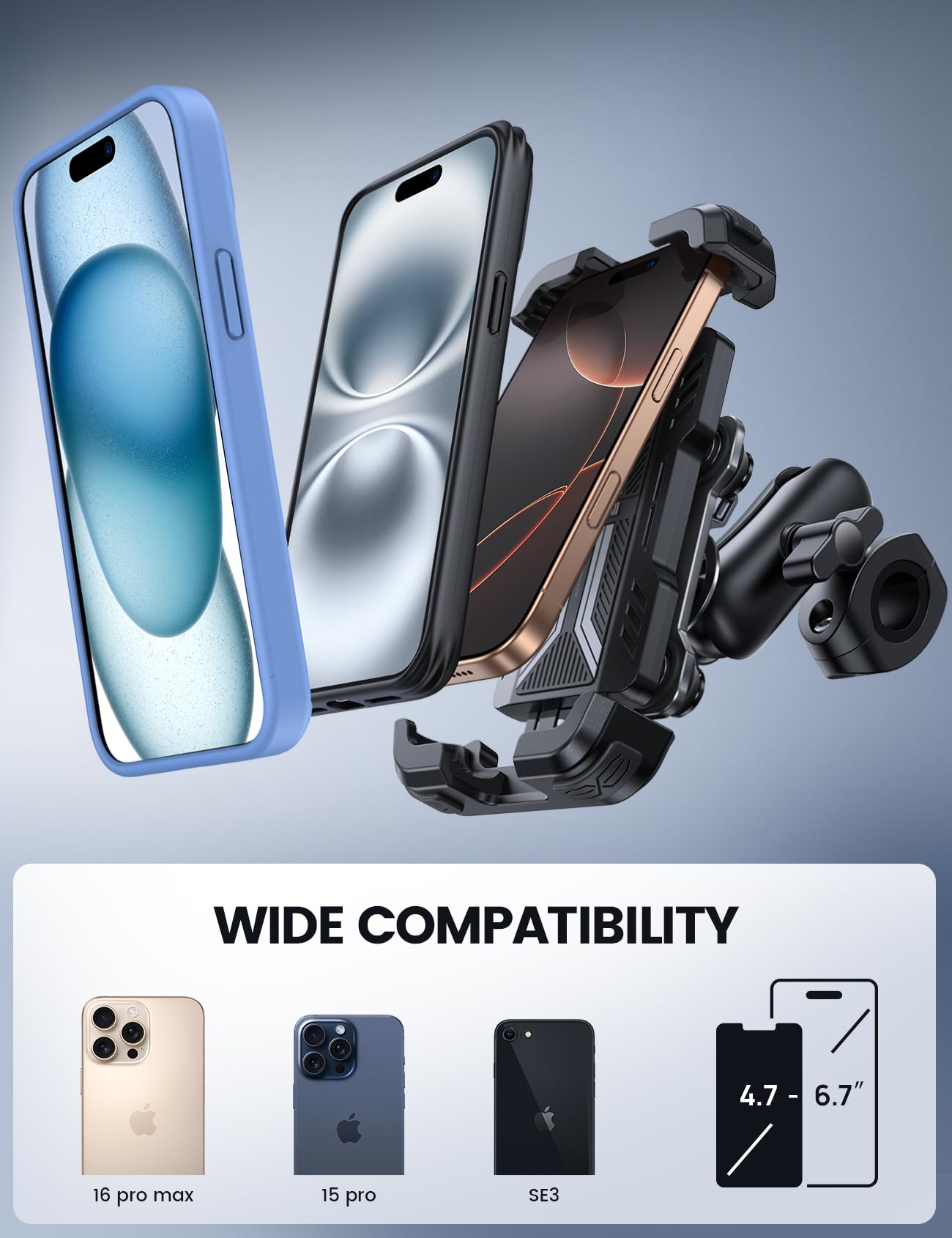 Lamicall Motorcycle Phone Mount Holder - [Dual Vibration Dampener] [720° Adjustment Arm] Motorcycle Cell Phone Holder, Bike Handlebar Phone Mount for iPhone 17 Pro/Air/16/15/14 Pro Max, 4.7-6.7" Phone 🍁 All In One Marketplace Canada
