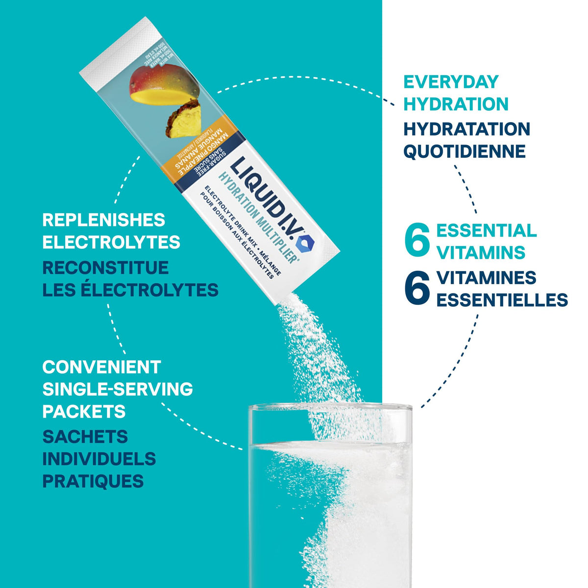 Liquid I.V. - Hydration Multiplier Electrolyte Drink Mix for Everyday - Hydration with Mango Pineapple flavour and Zero Sugar (18 sticks) 🍁 All In One Marketplace Canada