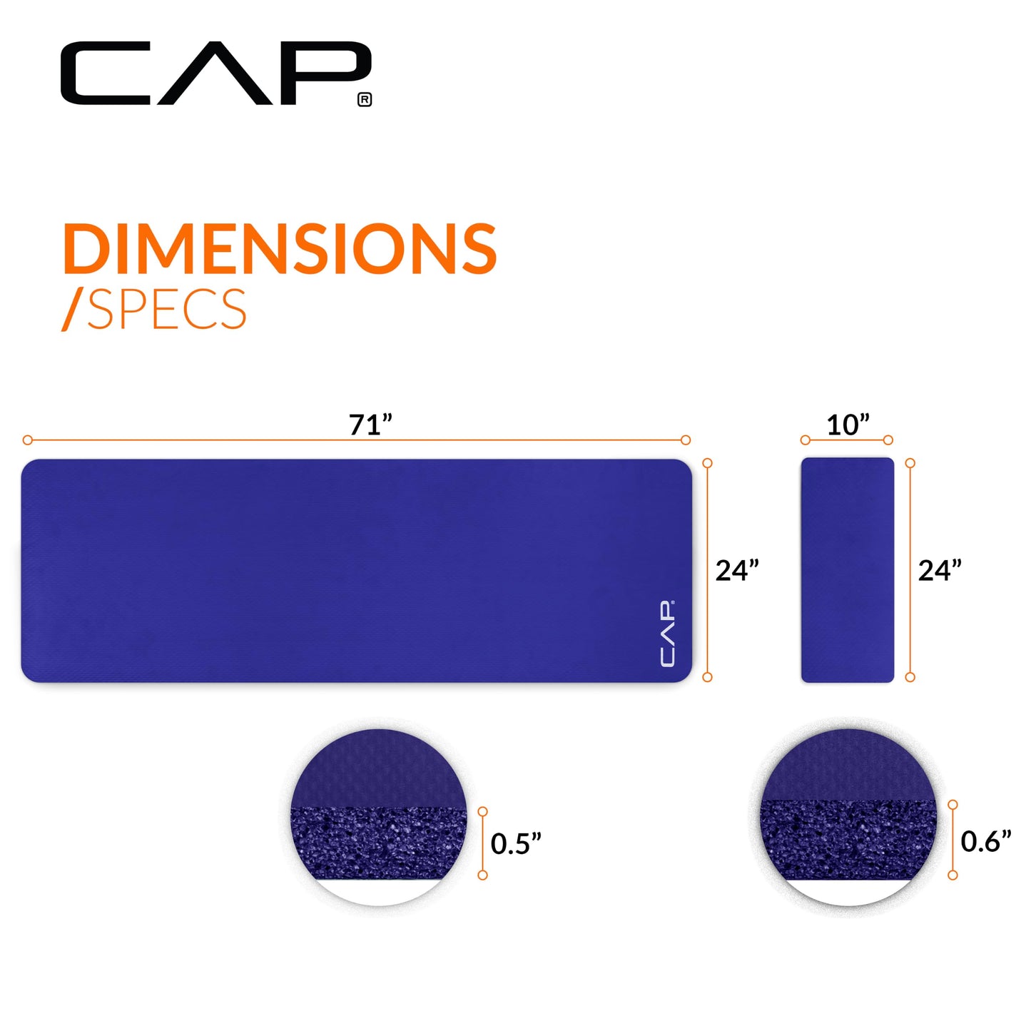 CAP Barbell High Density Exercise Yoga Mat with strap and Knee Pad 71"x24"x1/2" BLUE 🍁 All In One Marketplace Canada