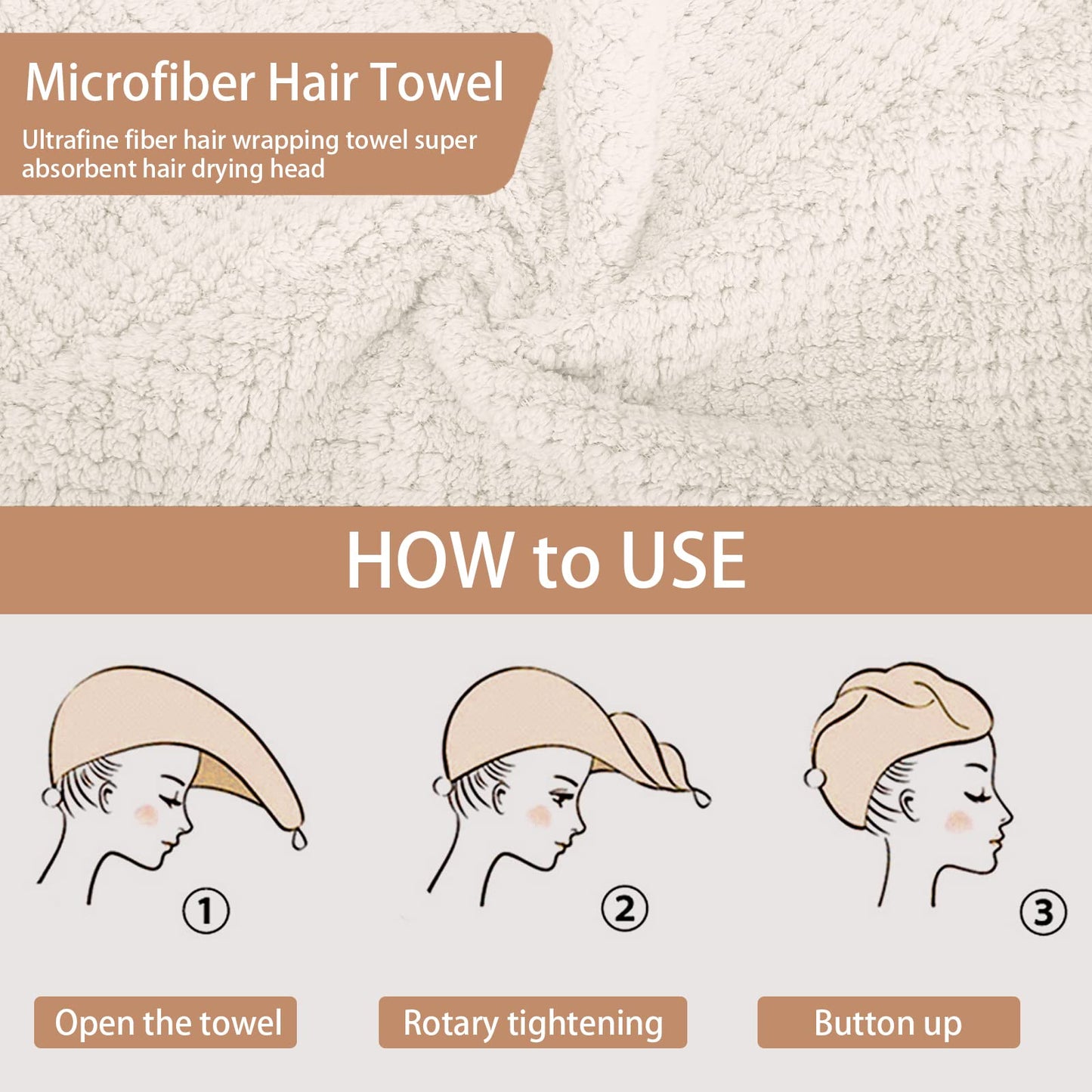 CZZXI 3 PCS Microfiber Hair Towel, Hair Wraps for Women Wet Hair, Fast Drying Hair Turban, Anti Frizz Head Towels Wrap for Curly Hair (Beige, Khaki, Grey) 🍁 All In One Marketplace Canada