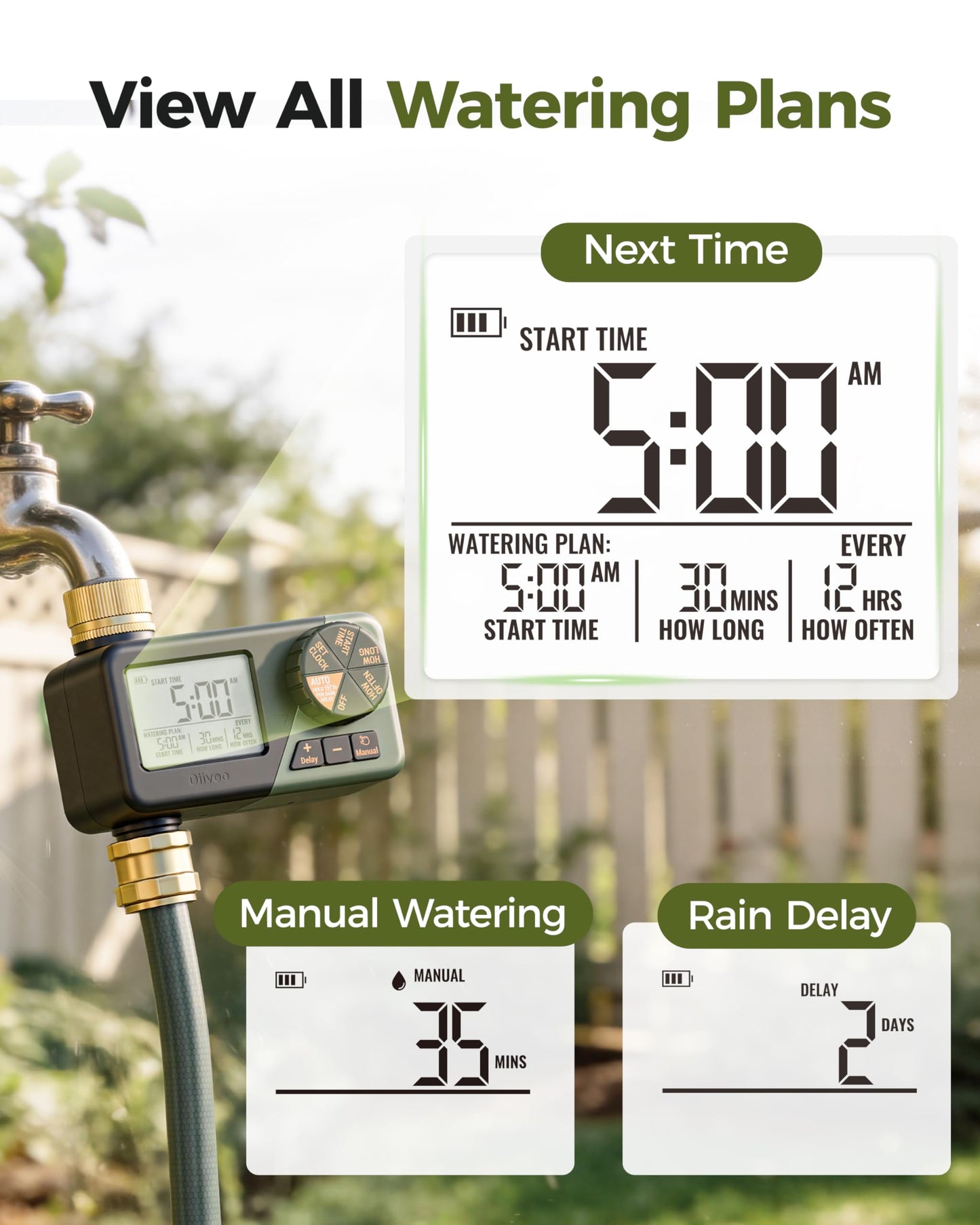 Diivoo Water Sprinkler Timer with Brass Inlet & Outlet, Irrigation Hose Timer with Weekly and Daily Frequency Irrigation, Rain Delay and Manual Watering for Lawns and Gardens 🍁 All In One Marketplace Canada