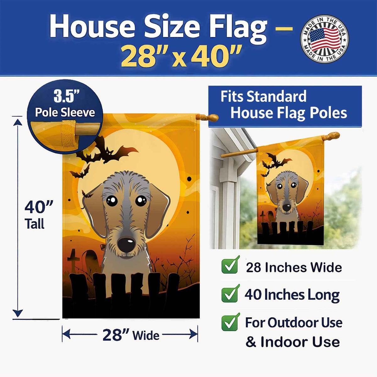Caroline's Treasures BB1791CHF Halloween Wirehaired Dachshund Canvas House Size Flag, Multicolor, Large