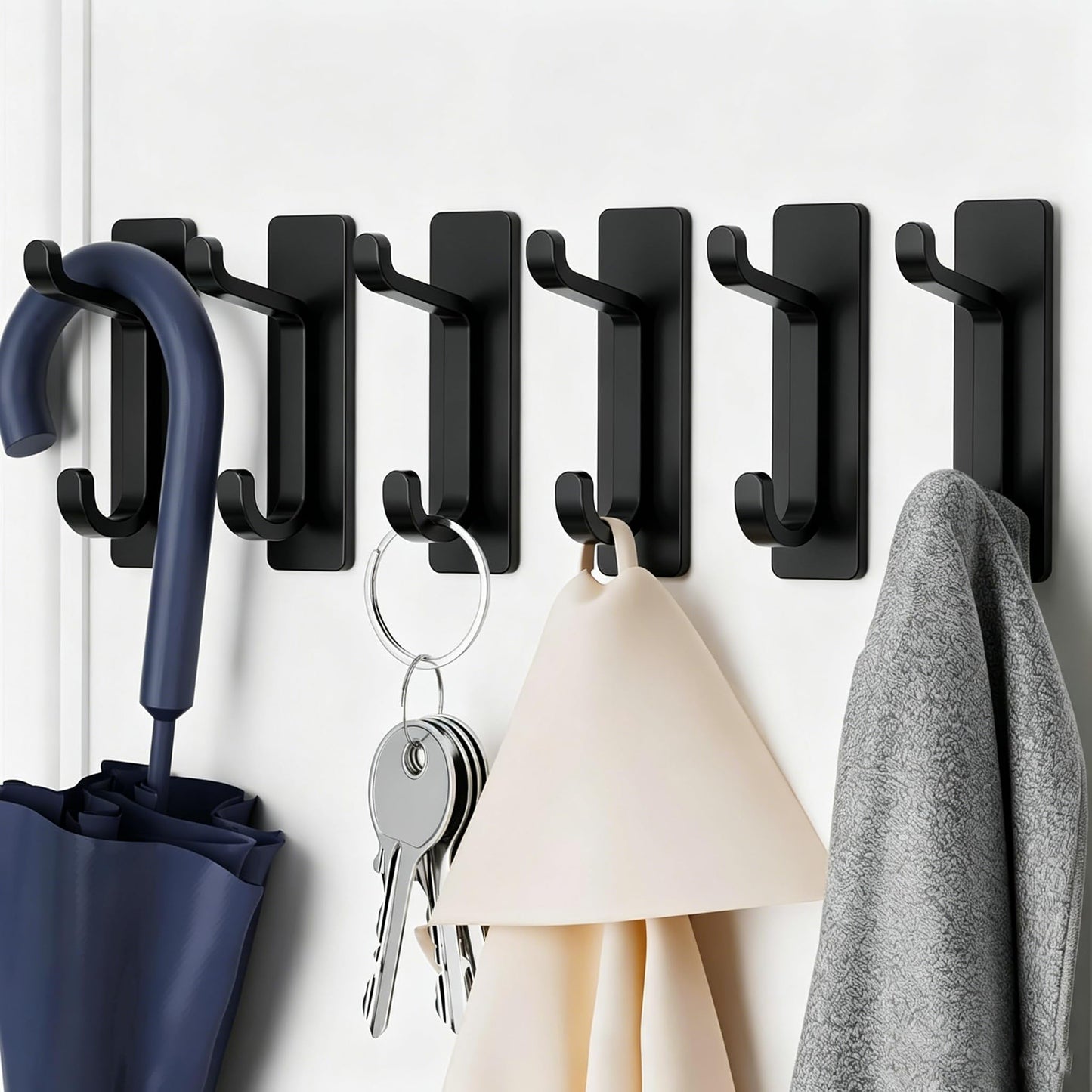 Self Adhesive Hooks for Hanging, Waterproof Towel Hook for Bathroom, Black Wall Hanger for Shower, Coat, Door, Robe, Sticky and Heavy Duty, 6-Pack 🍁 All In One Marketplace Canada