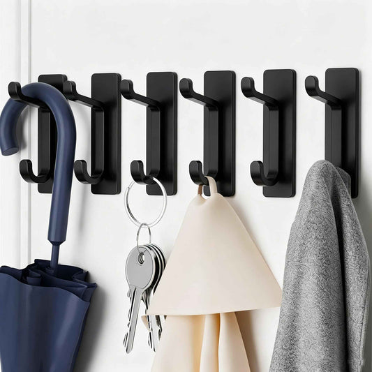 Self Adhesive Hooks for Hanging, Waterproof Towel Hook for Bathroom, Black Wall Hanger for Shower, Coat, Door, Robe, Sticky and Heavy Duty, 6-Pack 🍁 All In One Marketplace Canada