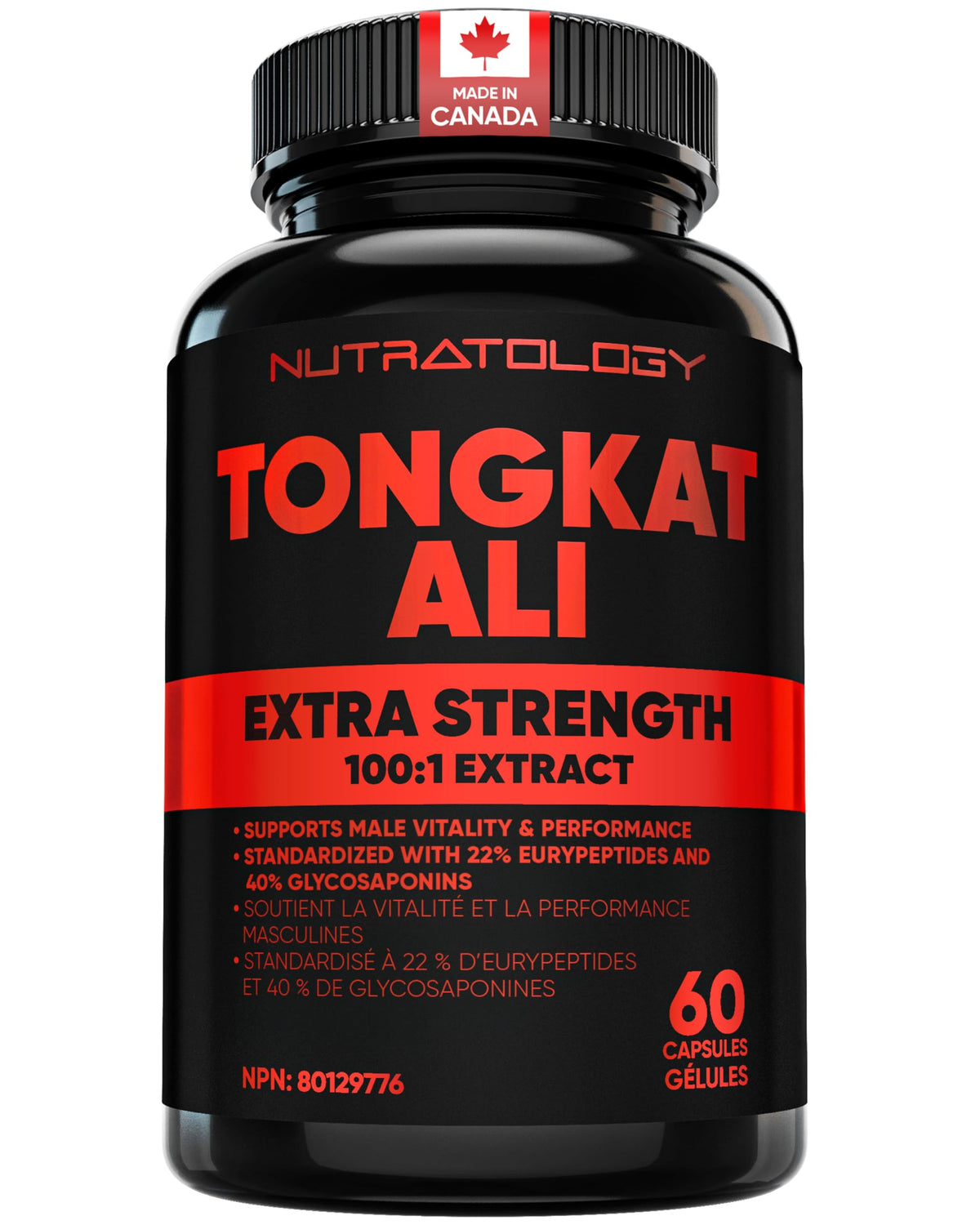 Nutratology® Tongkat Ali Supplement For Men | Canadian Made | 100:1 Extra Strength Tongkat Ali Extract + Black Pepper | Supports Male Vitality & Performance | 60 Capsules 🍁 All In One Marketplace Canada