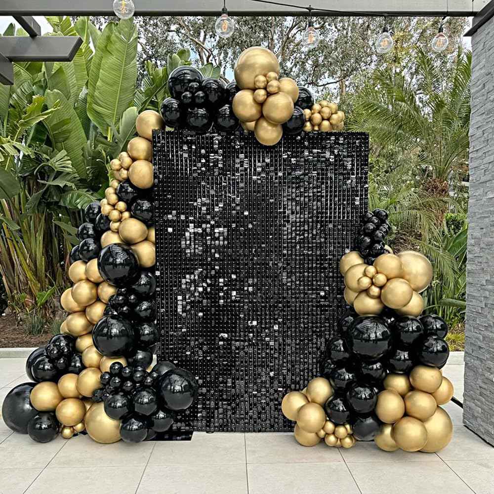 Black Shimmer Wall Backdrop Square Sequin Shimmer Backdrop for Birthday Anniversary Wedding Engagement Halloween Backdrop Decoration (24 Panels)