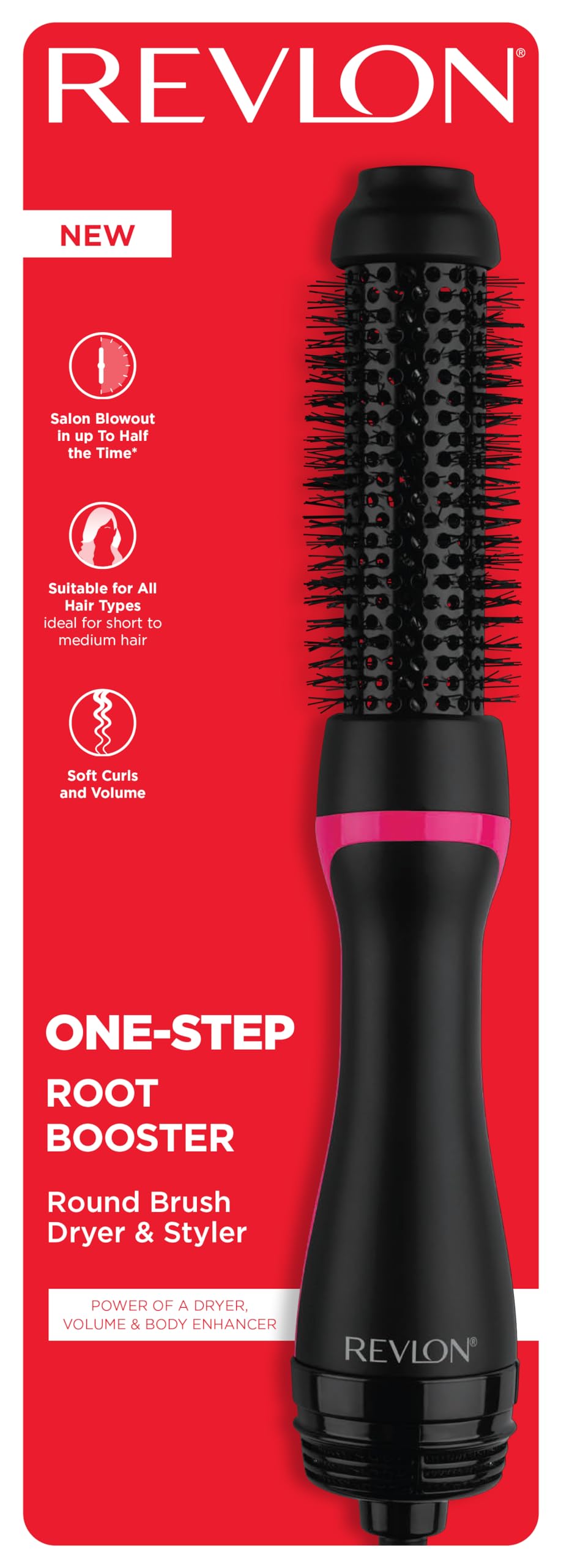 Revlon RVDR5292F One-Step™ Root Booster with Ionic Technology, 1.5 Inch Round Brush Ionic Hair Dryer, Hair Styler, 3 Heat/Speed Settings, Travel Friendly, All Hair Types, Less Frizz, Shiny Hair, Black 🍁 All In One Marketplace Canada
