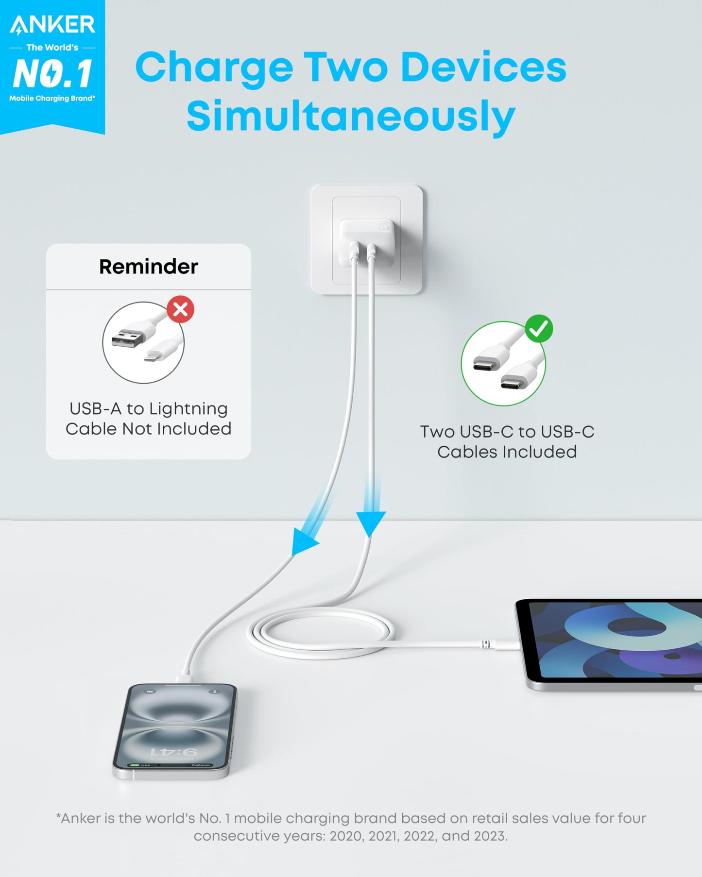 Anker iPhone 17/16 Charger, 2-Pack 20W Fast USB C Charger Block, for iPhone 17/16/16 Pro Max/15 Series/iPad Pro and More (2 Pack & 2 Cable)(White) 🍁 All In One Marketplace Canada