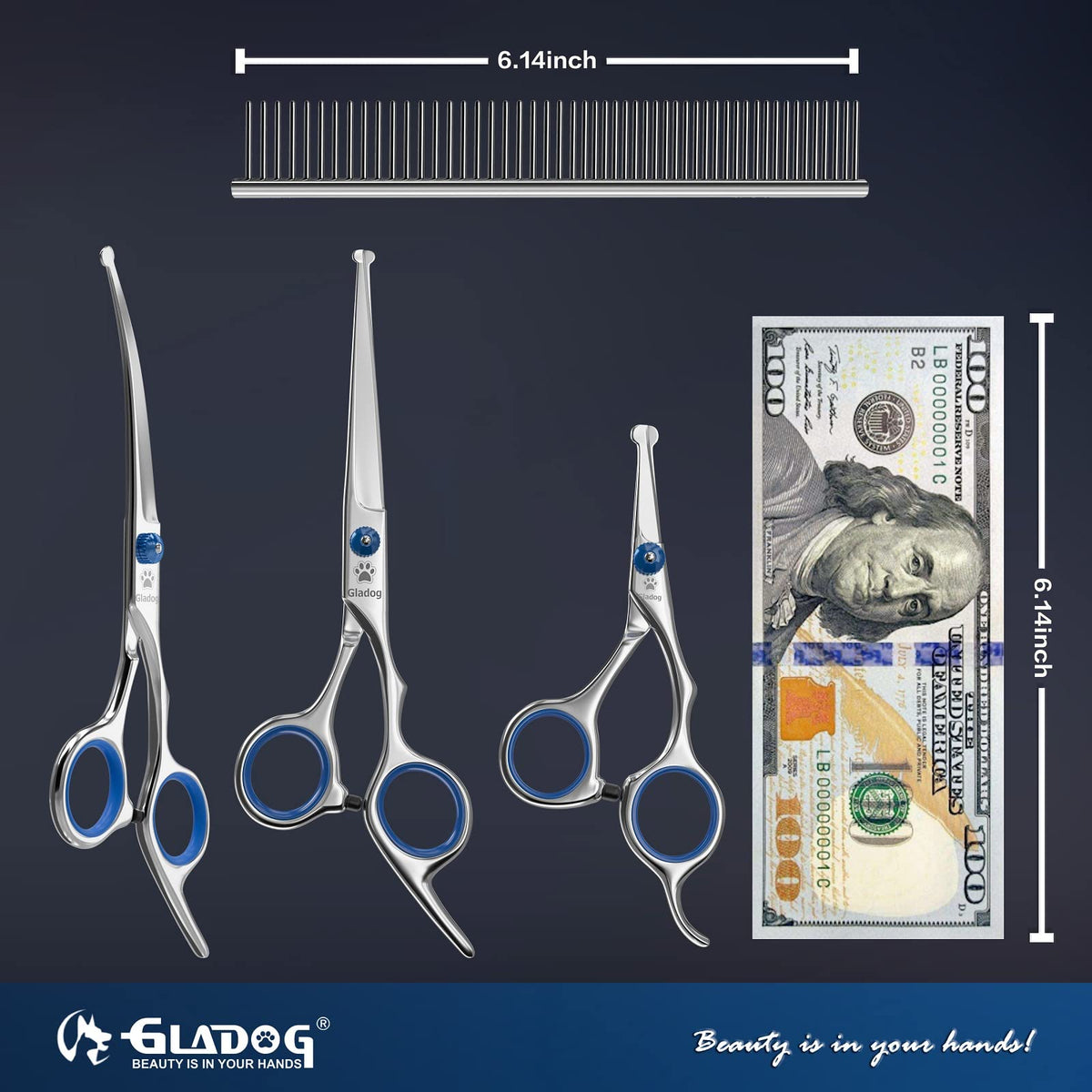GLADOG Dog Grooming Scissors Kit with Safety Round Tips, Professional 6 in 1 Grooming Scissors for Dogs, Sharp and Durable Dog Shears for Dogs Cats Pets 🍁 All In One Marketplace Canada