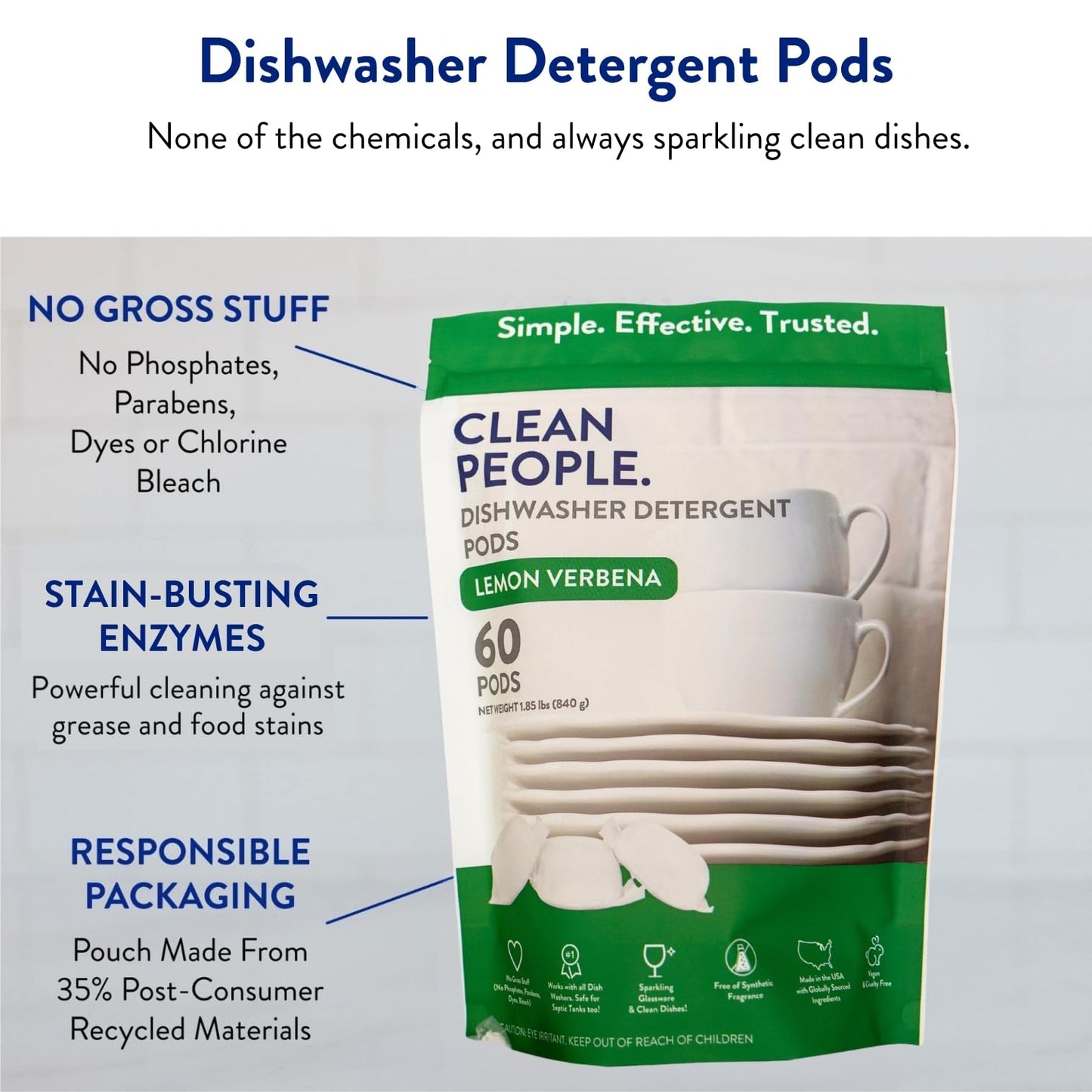 Clean People All Natural Dishwasher Pods - Cuts Grease & Rinses Sparkling Clean - Residue-Free - Phosphate Free Dishwashing Pods - Fragrance Free, 120 Pack 🍁 All In One Marketplace Canada