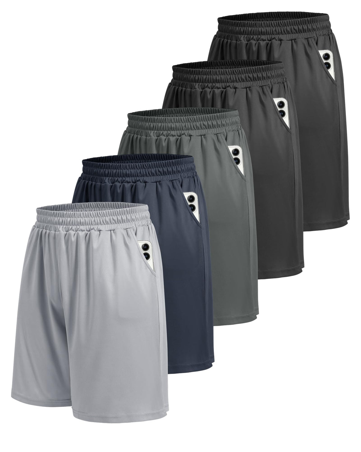 BOOJO 5 Pack Athletic Gym Mens Shorts - Workout Black Quick Dry Basketball Shorts with Pockets for Running Casual Activewear 🍁 All In One Marketplace Canada