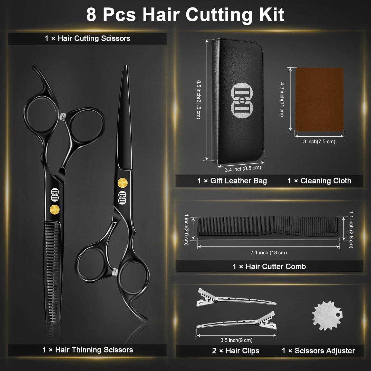 CIICII Hair Cutting Scissors Shears Kit, Professional Barber Haircut Scissors Set (6.7 Inch Hair Beard Hairdressing Trimming Haircutting Thinning Shears) for Men Women Hairdresser Home Salon (Black) 🍁 All In One Marketplace Canada