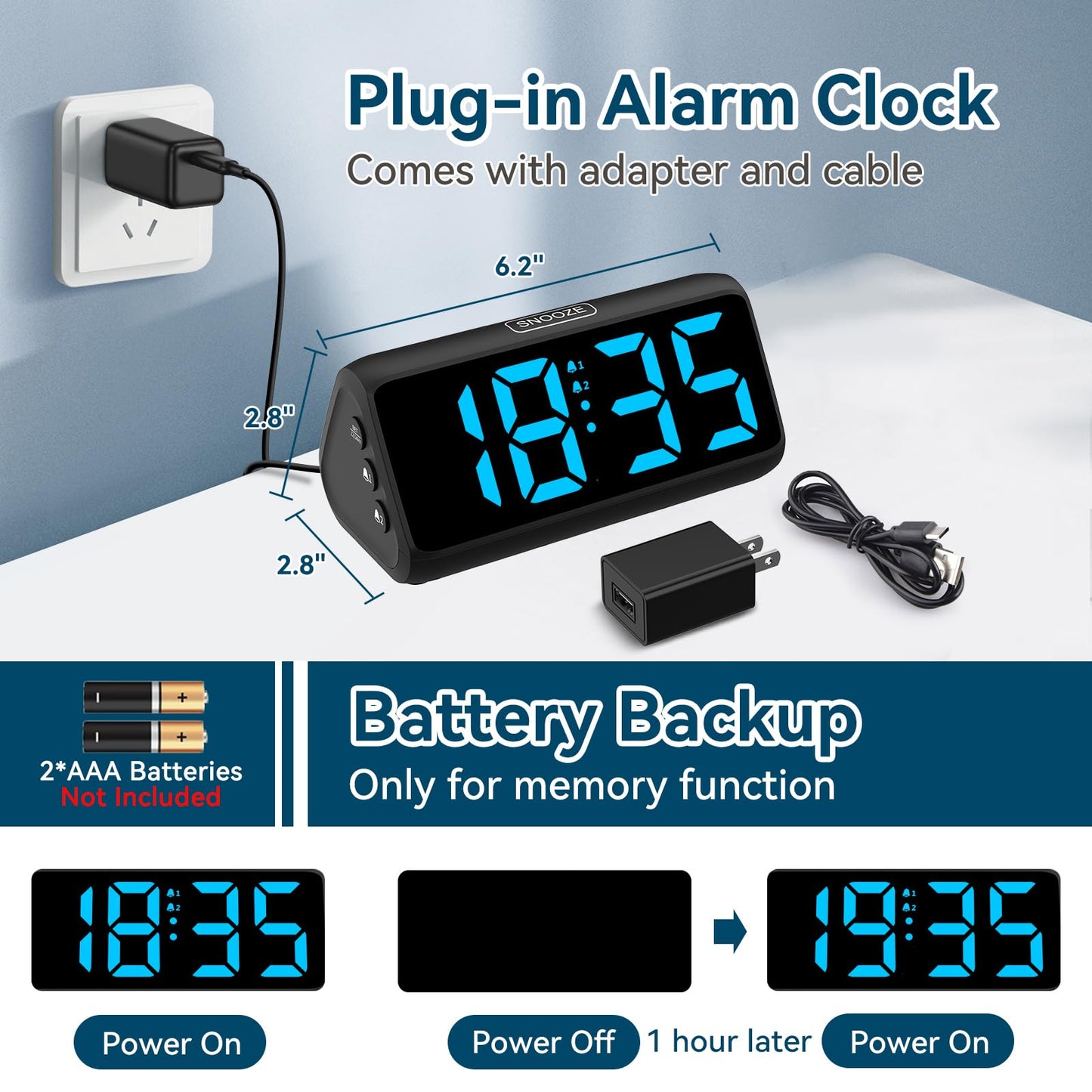 Netzu Loud Alarm Clocks for Bedrooms, Heavy Sleepers Alarm Clock with Dual Alarms, Bold Digits, 5 Dimmers, 4 Volumes, Snooze, Bedside Clock for Deep Sleepers Kids Teens Seniors, Plug in Clock 🍁 All In One Marketplace Canada