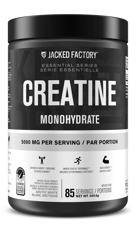 Jacked Factory Creatine Monohydrate Powder - Canadian-Owned Informed Choice Certified Supplement for Increased Muscle Mass*, Improved Strength, Power, & Performance** - 85 Servings, Arctic White 🍁 All In One Marketplace Canada