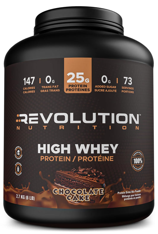 Revolution Nutrition, High Whey, Protein Powder 6LB, Whey Protein, Gluten Free, 25g of Protein Per Scoop, 2.7kg, 73 Servings (Chocolate Cake, 6 Pound) 🍁 All In One Marketplace Canada