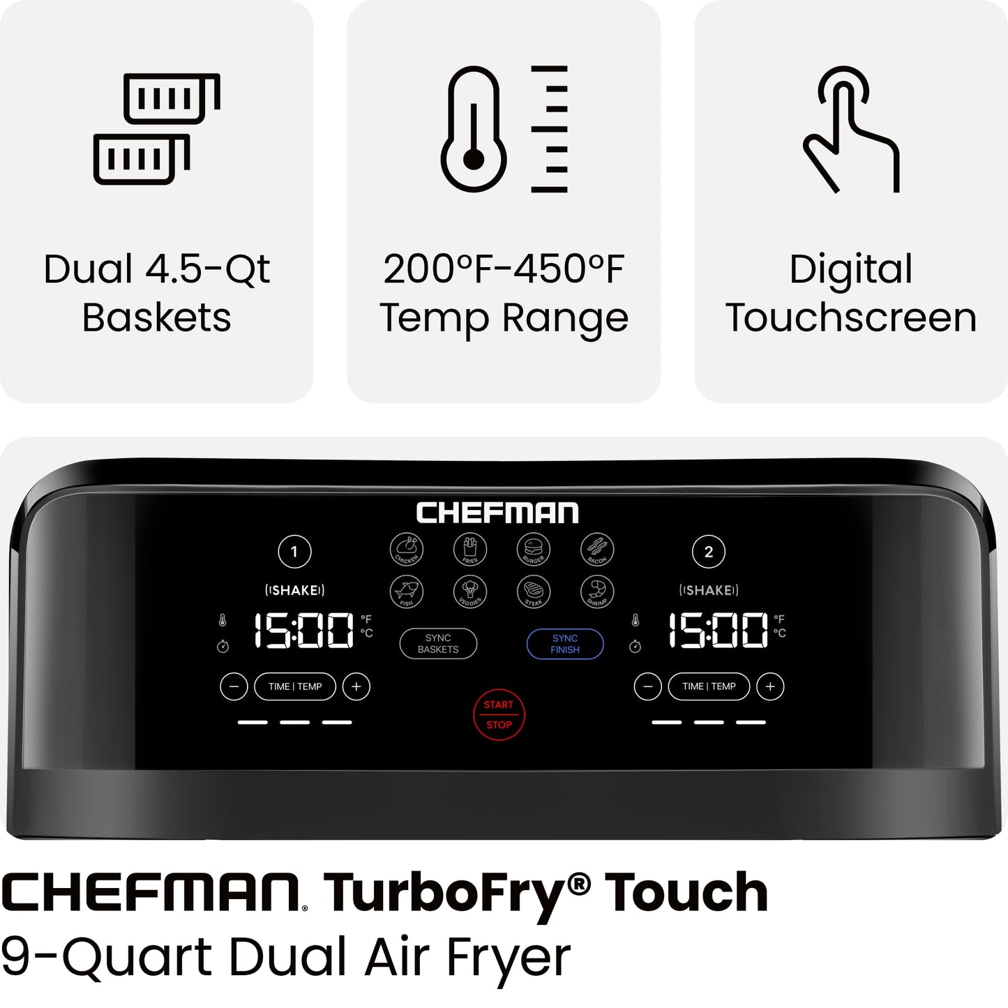 Chefman TurboFry 9-Qt. Dual-Basket Air Fryer with Sync Finish, One-Touch Digital Control, & Shake Reminder for Quick, Healthy, Family-Sized Meals, Black 🍁 All In One Marketplace Canada