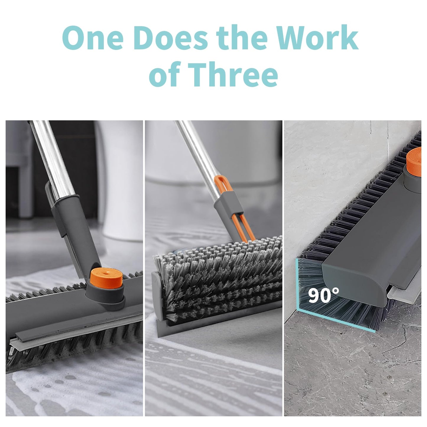 3 in 1 Floor Scrub Brush with Long Handle and 360° Rotation Head, Multi-Purpose Cleaning Brush, Including Flat Bristle Brush, Angled Bristle Brush and Scraper 🍁 All In One Marketplace Canada