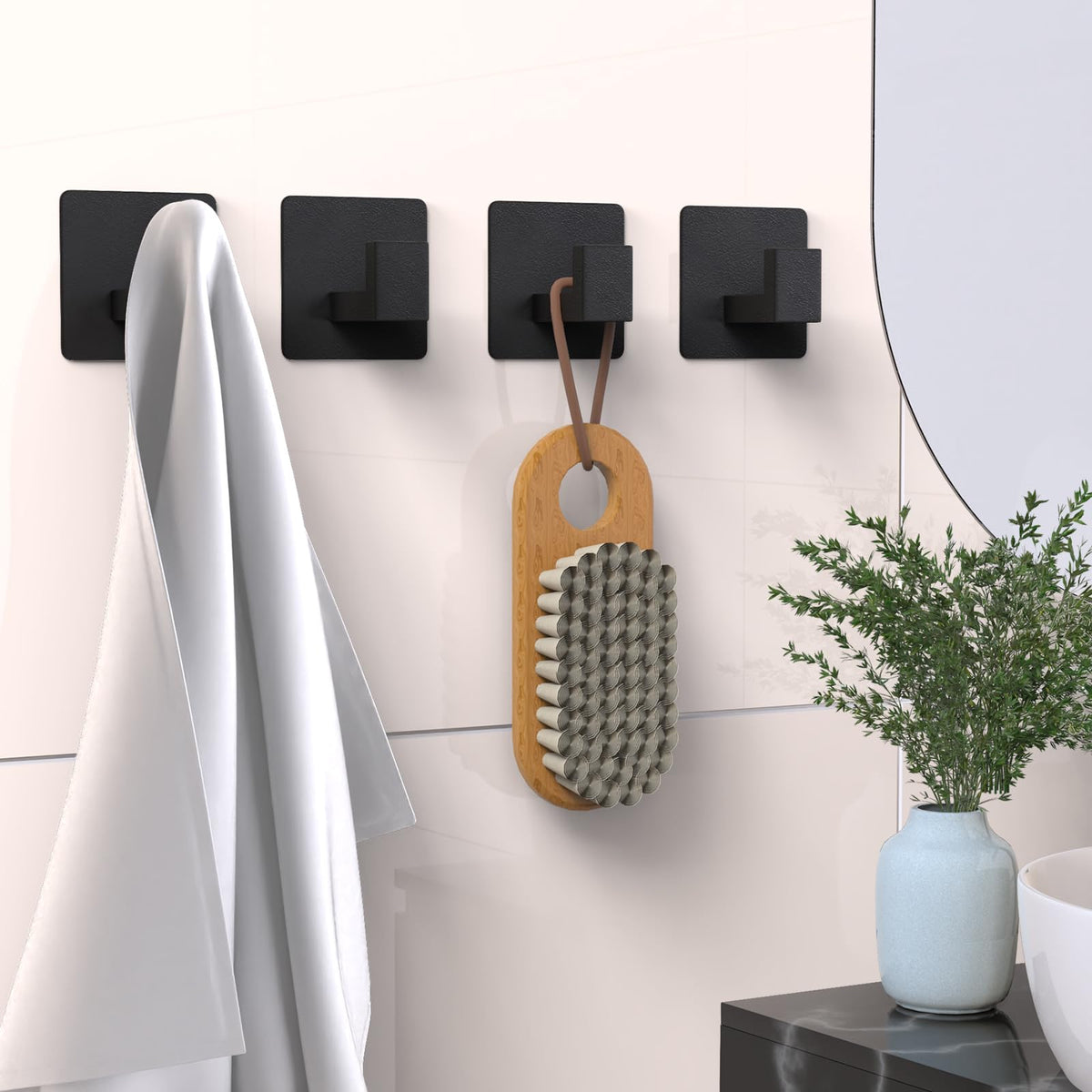 PMMASTO Black 4 Pack Self Adhesive Wall Hooks for Hanging, Stick On Wall Hanger Hook for Shower, Robe, Hat - Aluminium 🍁 All In One Marketplace Canada