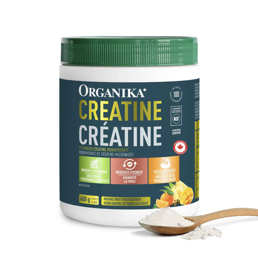 Organika Canadian-Made Creatine Powder- Fruit Punch- Pure Micronized Creatine Monohydrate - Helps Build Lean Muscle, Increase Strength, and Improved Recovery and Performance for Men and Women - 600g 🍁 All In One Marketplace Canada