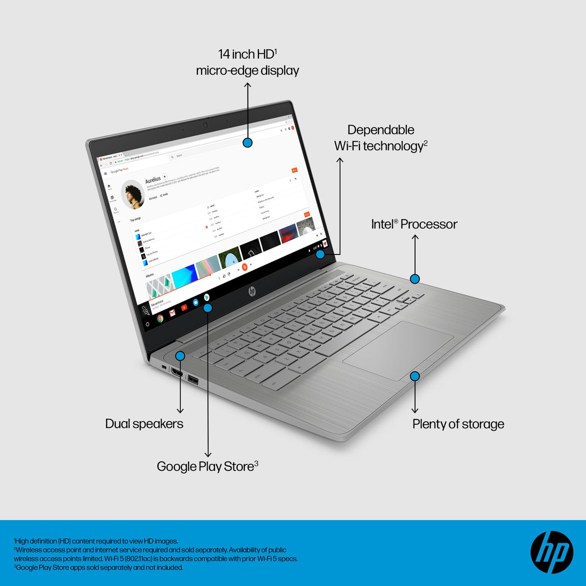HP Chromebook 14 inch, Intel Celeron N4500, 4GB LPDDR4x, 64GB eMMC, Intel UHD Graphics, HD (1366 x 768), True Vision 720p HD Camera, Fast Charge, ChromeOS, Modern Grey (14a-ne1006ca) 🍁 All In One Marketplace Canada