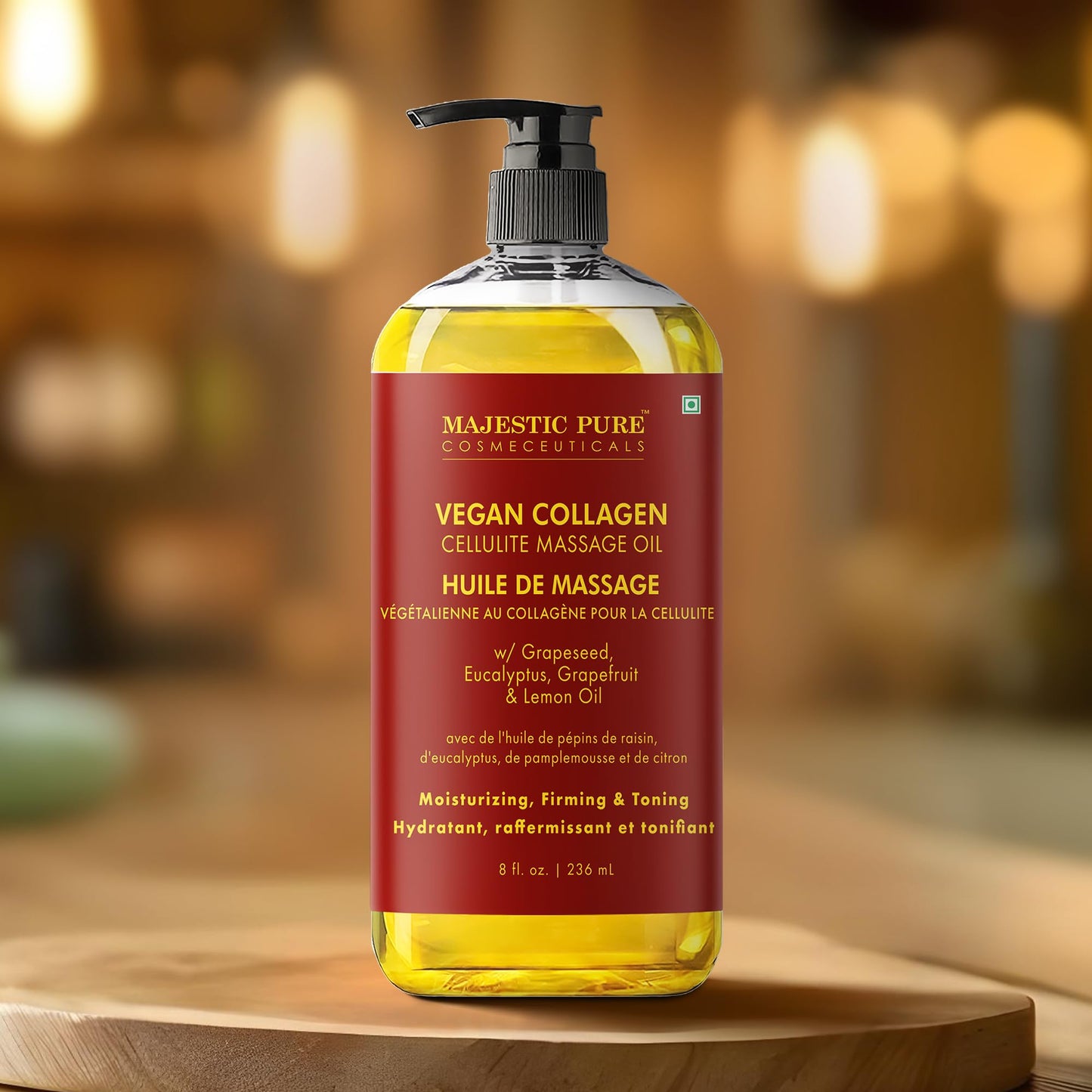 MAJESTIC PURE Cellulite Massage Oil - with Vegan Collagen & Stem Cells, Unique Blend of Massage Essential Oils - Cellulite Oil Improves Skin Tightening and Firming, 8 fl oz 🍁 All In One Marketplace Canada