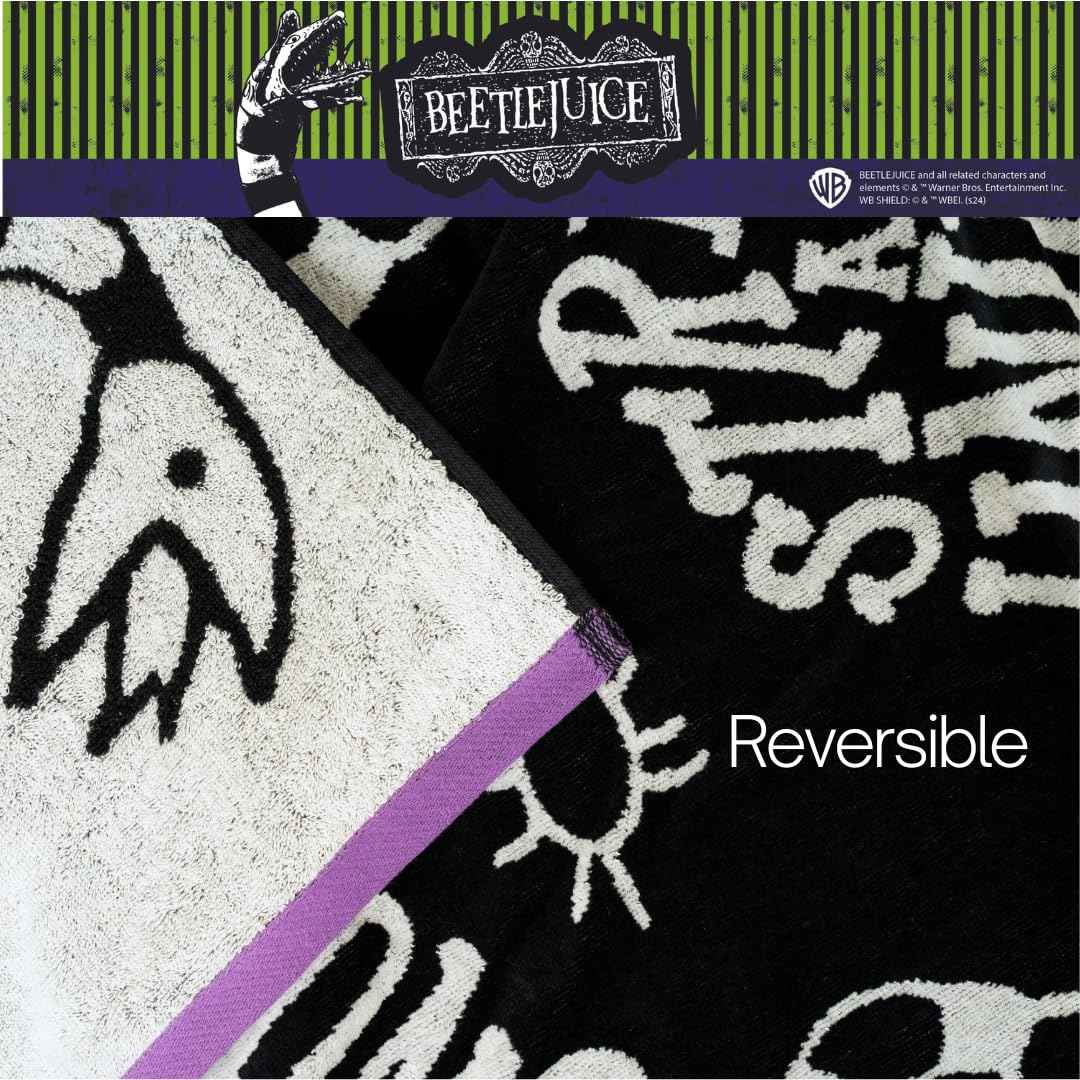 Franco Luxe Beetlejuice Halloween Goth Super Soft Plush Oversized Cotton Jacquard Bath/Pool/Beach Towel, 64 in x 34 in, (Officially Licensed Product)