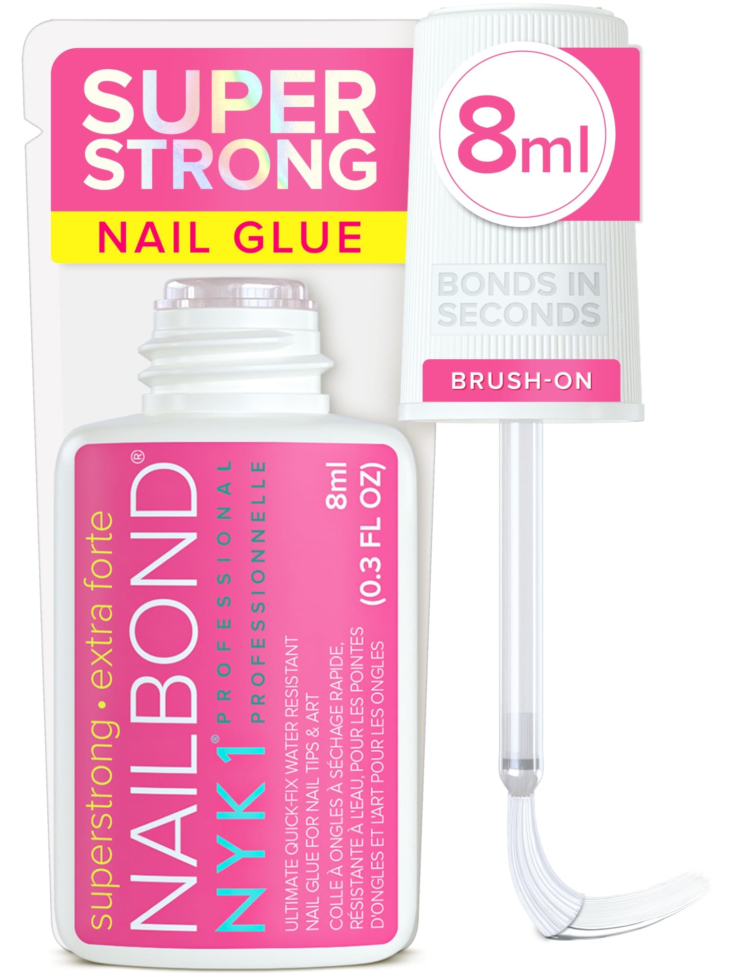 NYK1 Super Strong Nail Glue For Press On Nails, Nail Tips And Acrylic Nails (8ml) Nail Bond Brush On Nail Glue For Acrylics Glue On Nails And Fake Nails With Glue Brush for Stick On Nails Tips 🍁 All In One Marketplace Canada