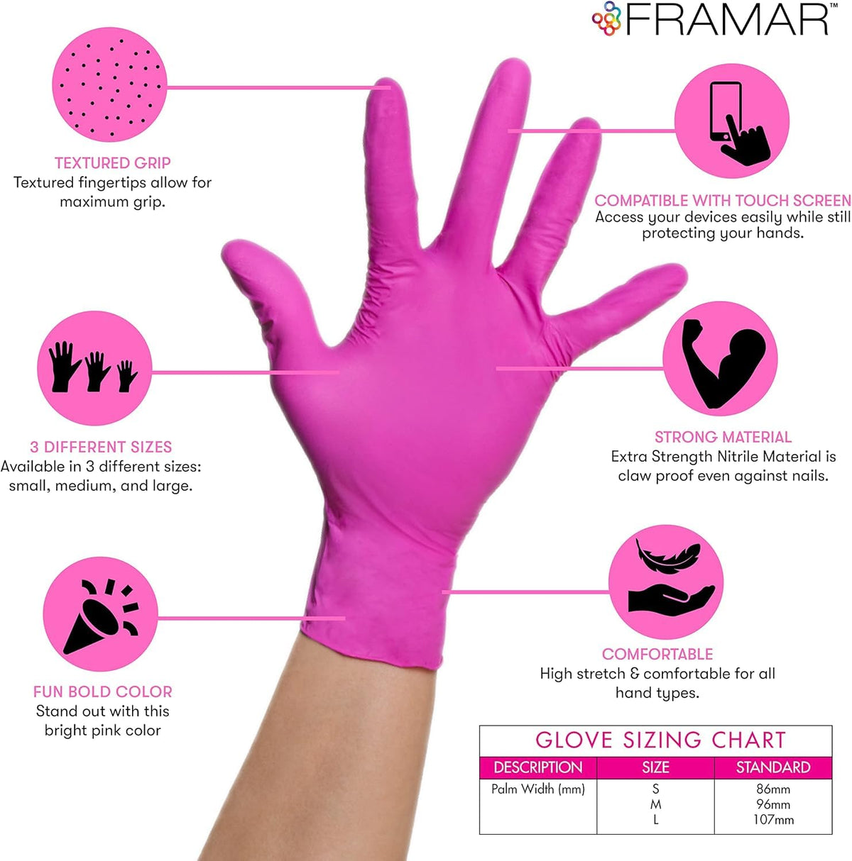 FRAMAR Pink Nitrile Gloves Medium - Disposable Gloves Medium, Cleaning Gloves, Kitchen Gloves, Latex Free Gloves Disposable, Gants Nitrile, Gants Jetables 🍁 All In One Marketplace Canada