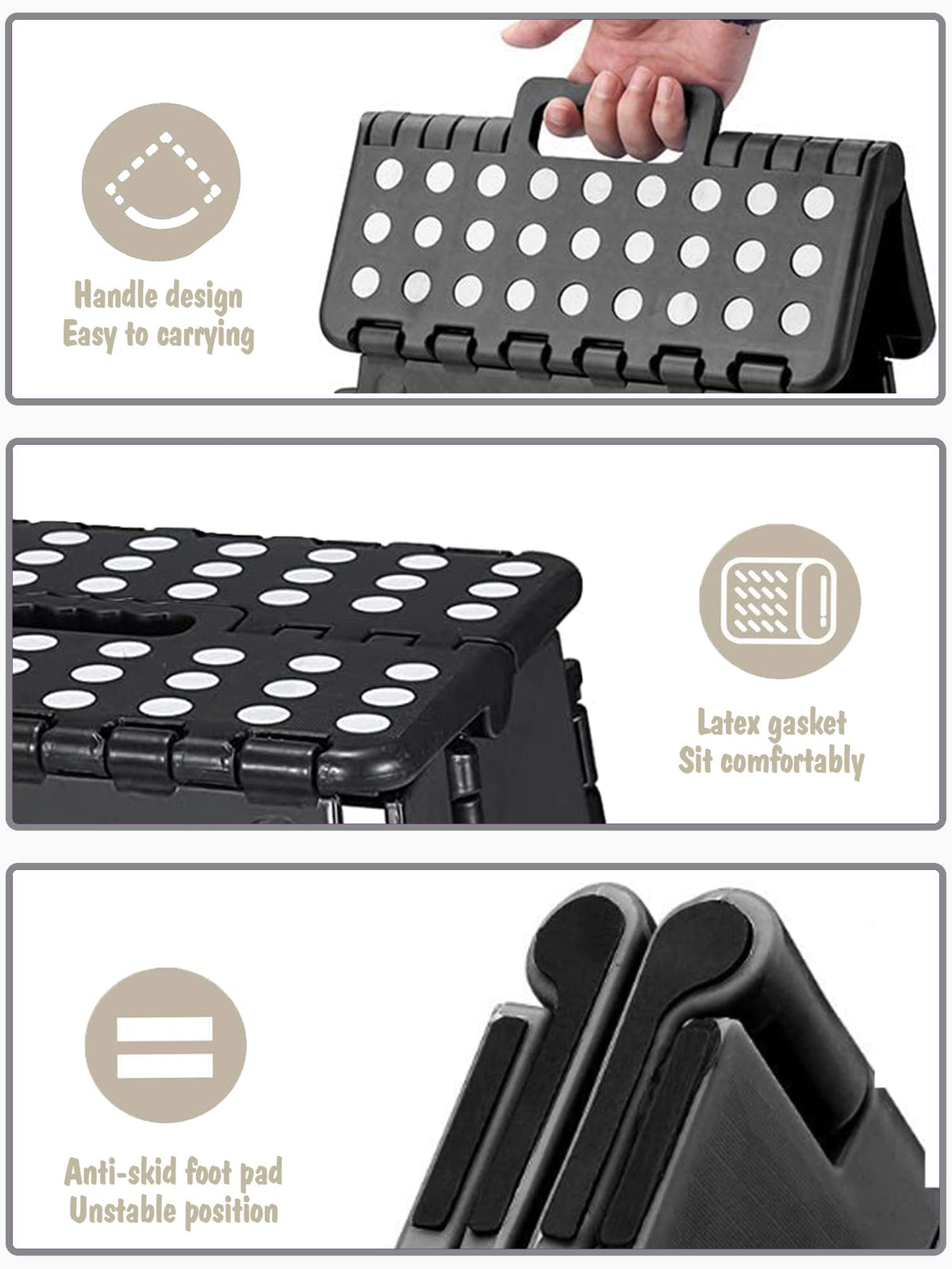 Acko Folding Step Stool 13 inch Heavy Duty Plastic Foldable Step Stool for Adults and Kids, Premium Black Step Stool Toddler, Small Collapsible Fold Up Stepping Stool Kitchen Bathroom Step Stool 🍁 All In One Marketplace Canada