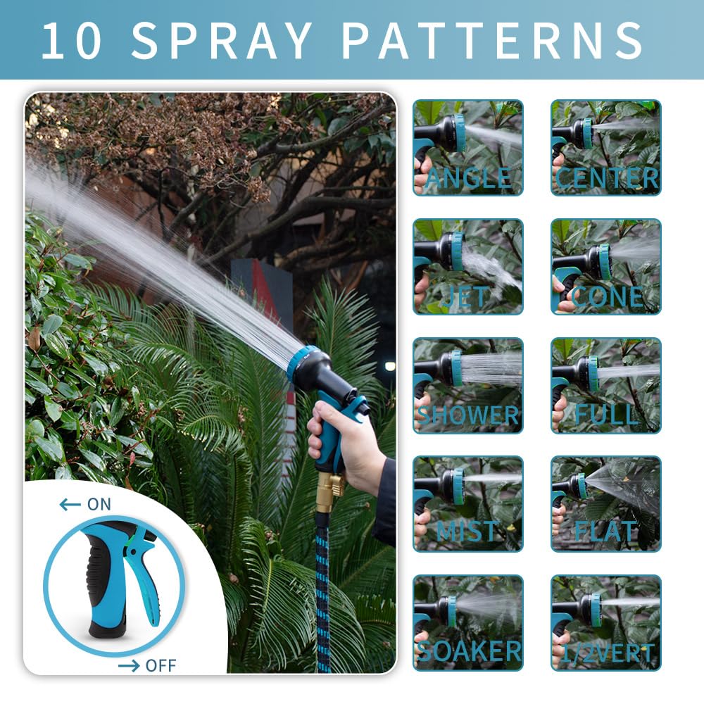 100ft Garden Hose with 10 Function Spray Nozzle, Expandable Garden Hose, 3/4" Easy Removal Solid Brass Connector, Flexible Water Hose, Extra Durable Material, Black&Blue by Luft 🍁 All In One Marketplace Canada