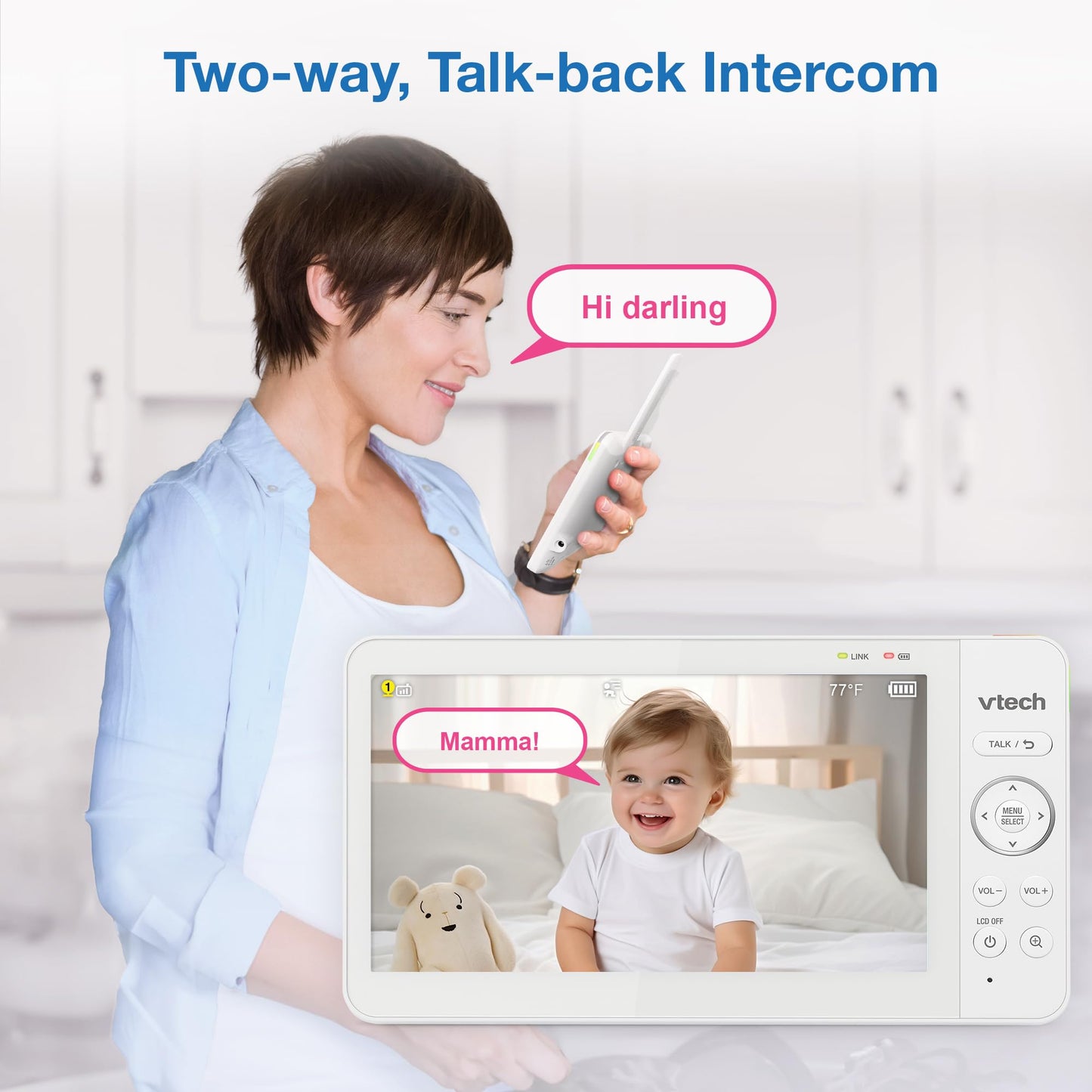 VTech Advanced HQ Max Twin 2 Camera 7” Digital Video Baby Monitor with Pan-Tilt-Zoom, Night Light, Long Range, 2-Way Talk, Display, and Lullabies, No WiFi, White 🍁 All In One Marketplace Canada