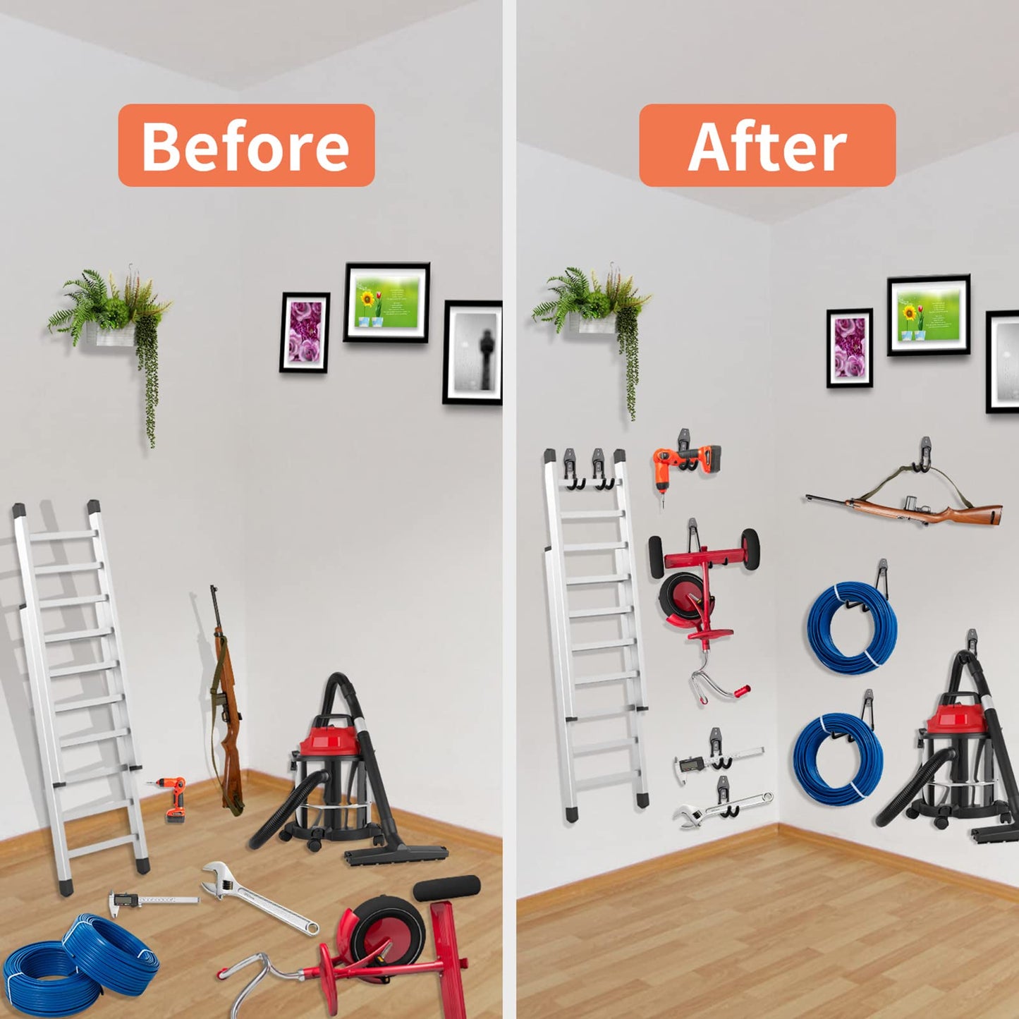 Garage Hooks Heavy Duty Utility Steel with Anti-Slip Coating Wall Mount Storage Organizer for Hanging Power and Garden Tools, Ladders, Hose, Bikes, Ropes, Bulk Items, and More (12 Pack Orange) 🍁 All In One Marketplace Canada