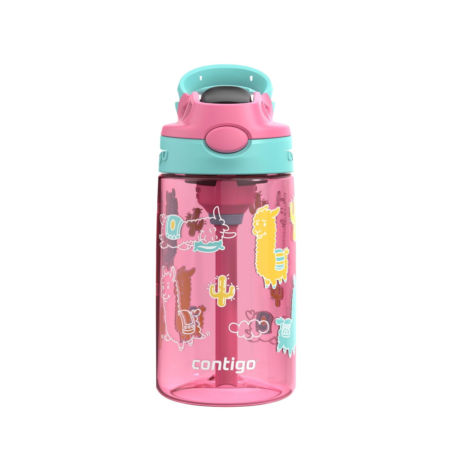 Contigo Kids Aubrey Straw Water Bottle with Leak-Proof Lid, BPA-Free Plastic, Dishwasher Safe, Azalea Jade Llama, 14 oz (414 mL) 🍁 All In One Marketplace Canada