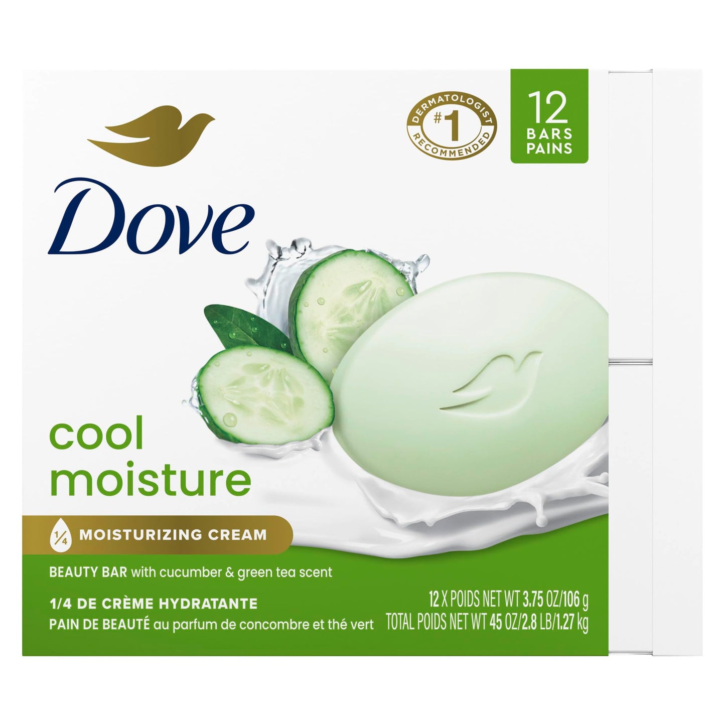 Dove Cool Moisture Beauty Bar Soap Cucumber Green Tea Scent, 106g, 12 Bars 🍁 All In One Marketplace Canada