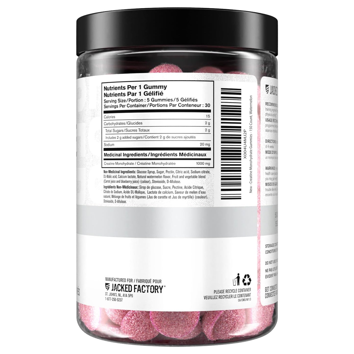 Jacked Factory Creatine Gummies 5g Daily Dose (1g per Gummy) - Creatine Monohydrate Gummy for Men and Women, Vegan-Friendly, Travel-Friendly, Third-Party Tested - 150 Gummies, Watermelon 🍁 All In One Marketplace Canada