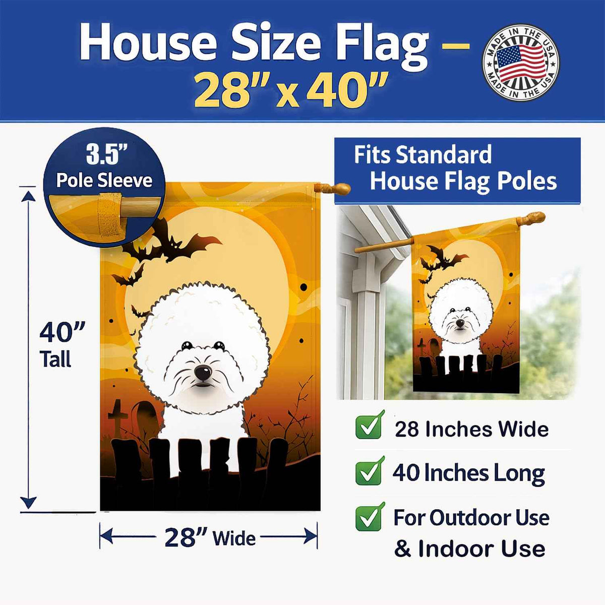 Caroline's Treasures BB1775CHF Halloween Bichon Frise Canvas House Size Flag, Multicolor, Large