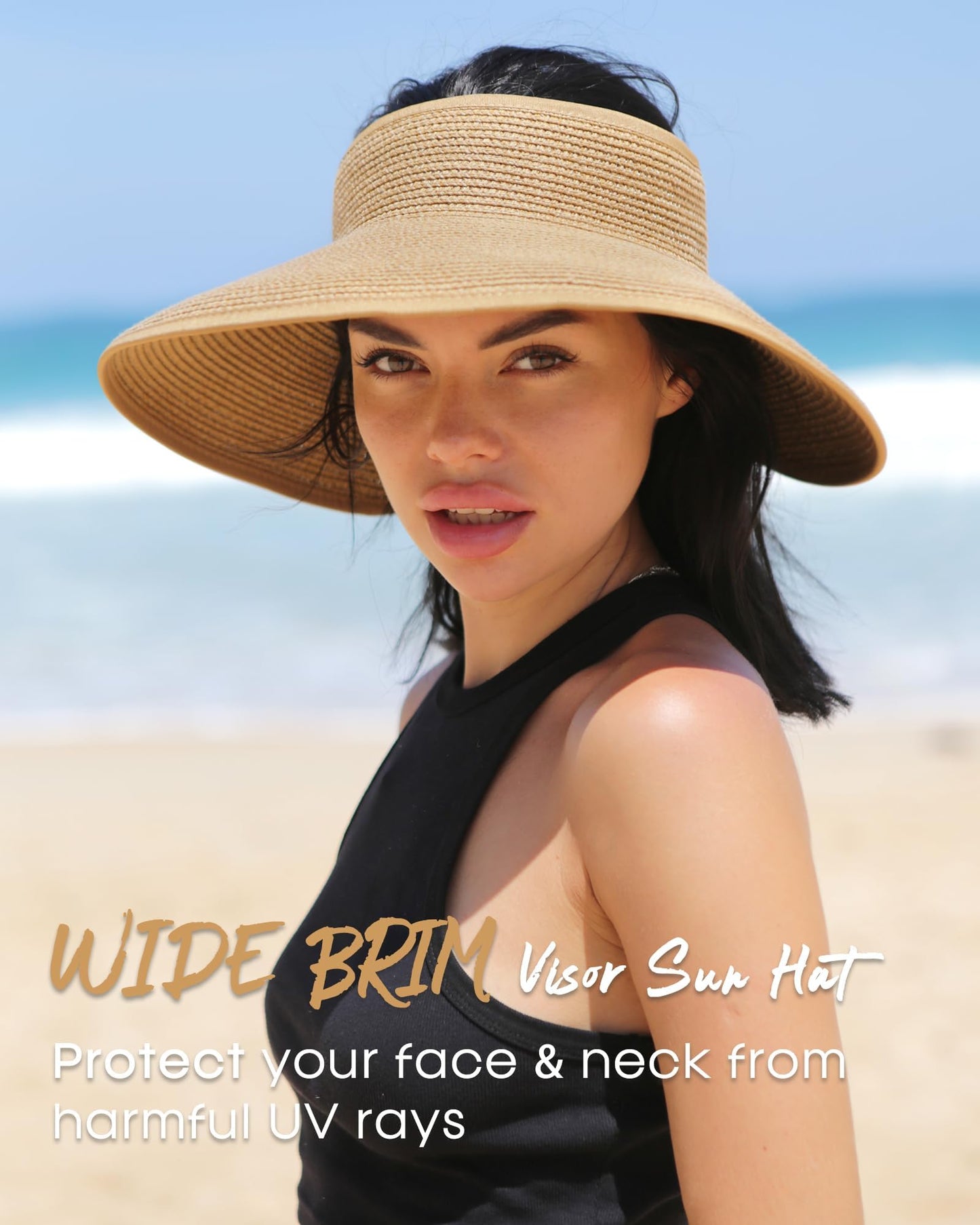 FURTALK Sun Visor Hats for Women Wide Brim Straw Roll Up Ponytail Summer Beach Hat UV UPF 50 Packable Foldable Travel 🍁 All In One Marketplace Canada