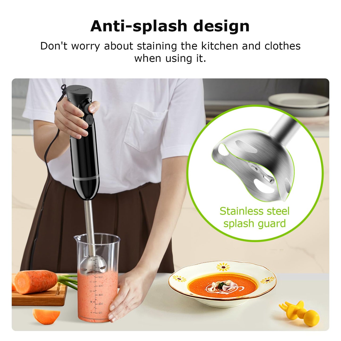 Bonsenkitchen Hand Blender, Immersion Blender with 2 Mixing Speed, Electric Handheld Blender Portable Stick Mixer with Stainless Steel Blades for Soup, Smoothie, Puree, Baby Food 🍁 All In One Marketplace Canada