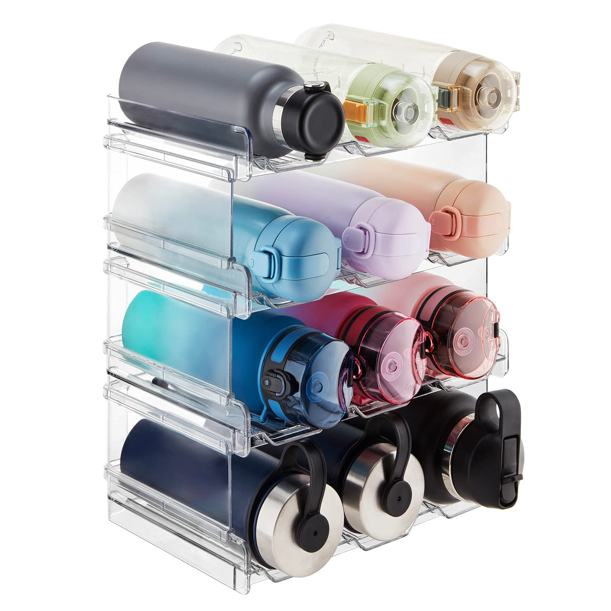 Lifewit Stackable Water Bottle Organizer for Cabinet, Freezer, Pantry - Plastic Cup Holder, Wine Racks for Kitchen Tabletop Storage, Cupboard, Office - Pack of 4, Each Rack Holds 3 Containers 🍁 All In One Marketplace Canada