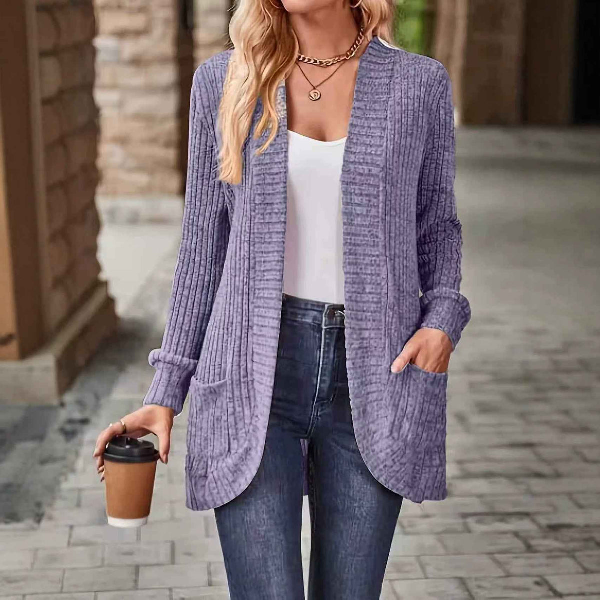 Women’s Relaxed-Fit Mid-Length Winter Coat with Pockets – Casual Autumn Outerwear Jacket