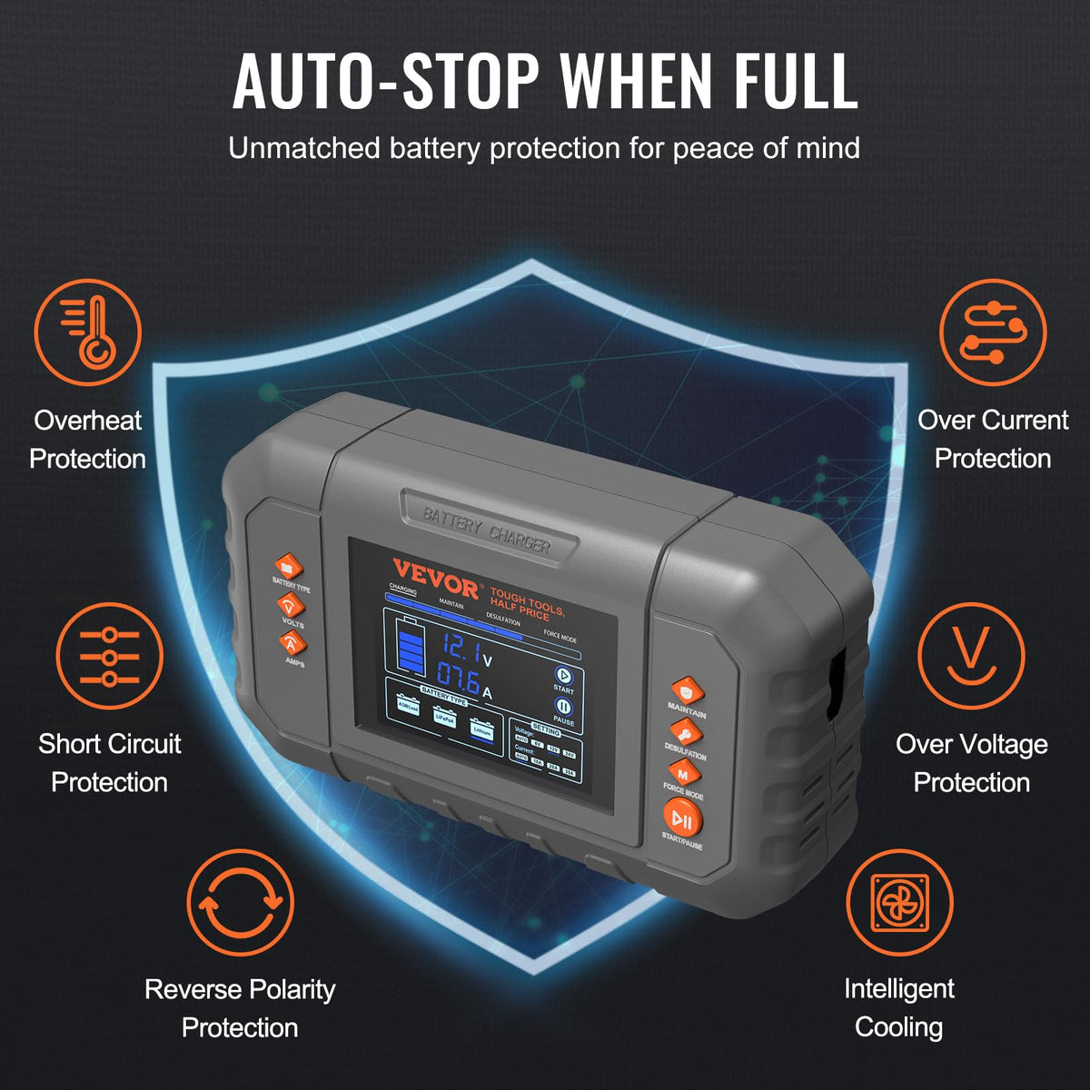 VEVOR Smart Battery Charger, 35-Amp, Lithium LiFePO4 Lead-Acid (AGM/Gel/SLA) Car Battery Charger with LCD Display, Trickle Charger Maintainer Desulfator for Boat Motorcycle Lawn Mower Deep Cycle 🍁 All In One Marketplace Canada