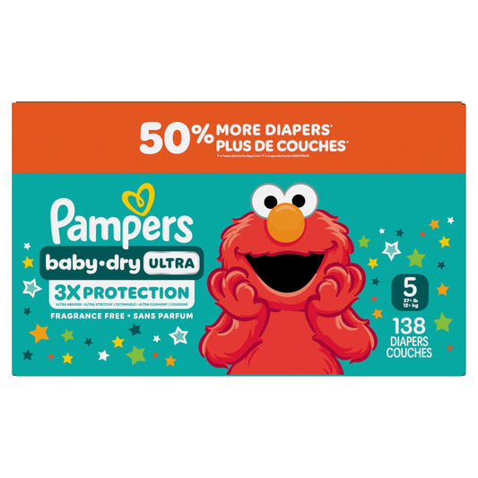 Pampers Baby Dry Ultra Diapers, Size 5 (20-37 lbs), 138 Count, Absorbent Disposable Diapers 🍁 All In One Marketplace Canada