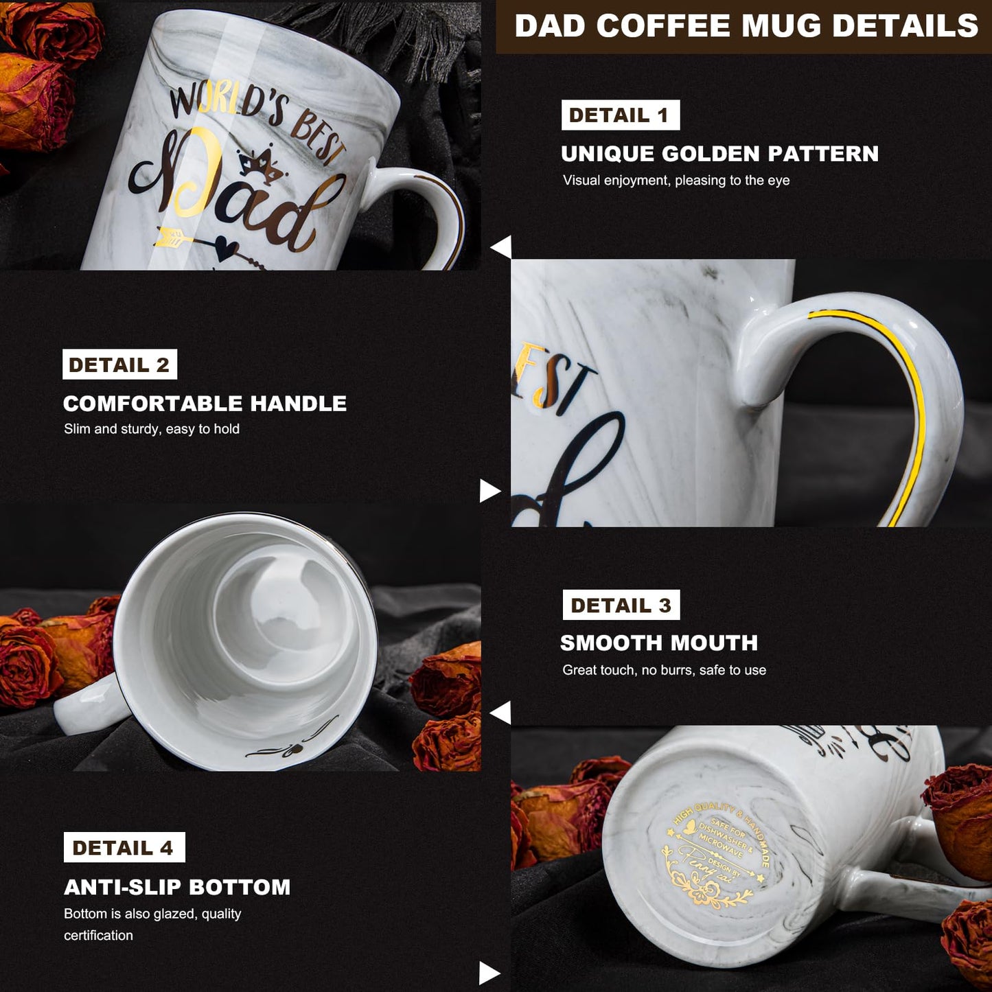Fathers Day Gifts Presents for Dad - Dad Birthday Gift from Daughter, Son - World' s Best Dad Mug - Christmas Gift for Dad, New Dad, Husband - 14oz Grey Ceramic Coffee Mug, Greeting Card, Gift Box 🍁 All In One Marketplace Canada