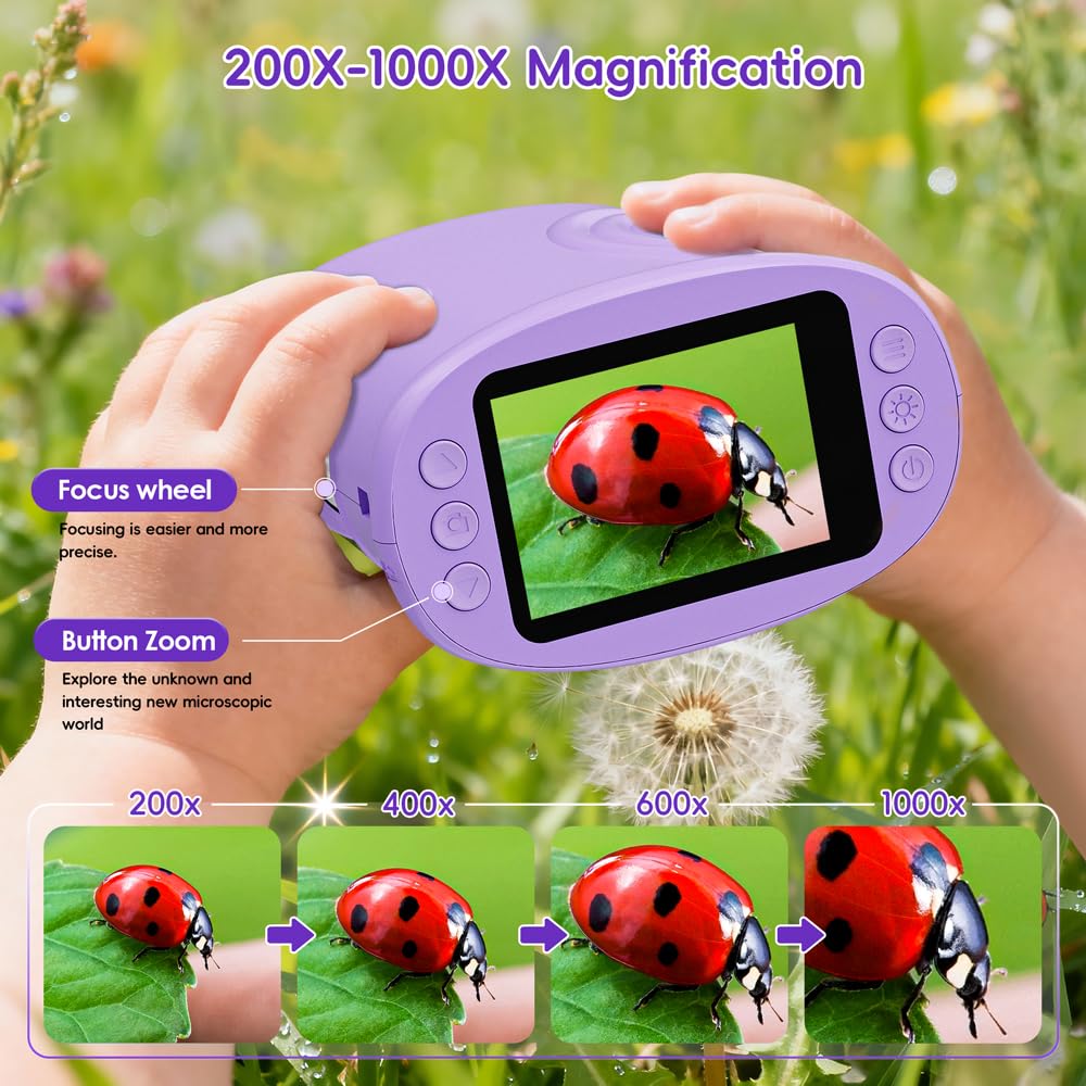 Temodu Kids Microscope 2.0" Screen 1000X Digital Microscope for Kids, Mini Pocket Handheld Microscopes for Children Birthday Festival Gift, Science Education Fun Toys for Boys Girls Ages 4-12 (Purple) 🍁 All In One Marketplace Canada