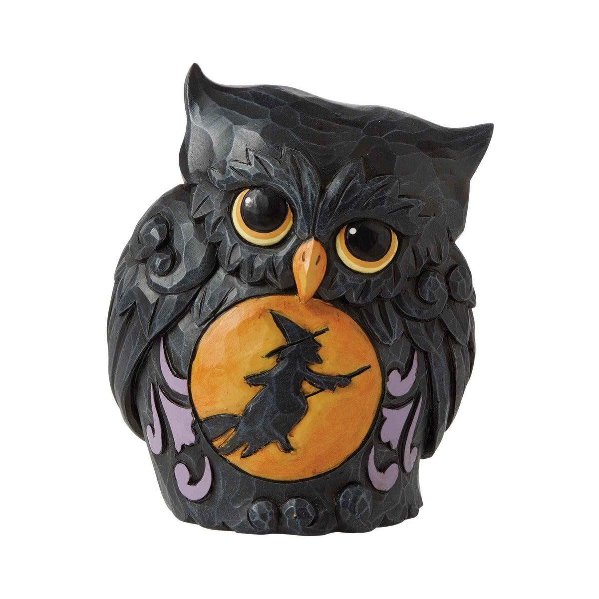 Enesco Jim Shore Miniature Black Owl with Witch Scene Mini Halloween Figurine 3.75 Inch, Gold