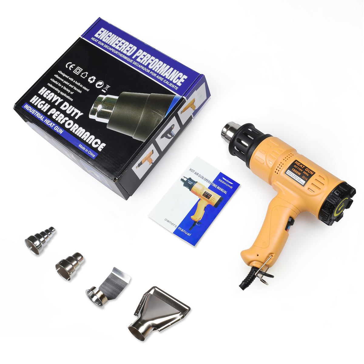 SEEKONE Heat Gun 1800W 122℉-1202℉（50℃- 650℃）Fast Heating Heavy Duty Hot Air Gun Kit Variable Temperature Control Overheat Protection with 4 Nozzles for Crafts, Shrinking PVC, Stripping Paint(5.2FT) 🍁 All In One Marketplace Canada