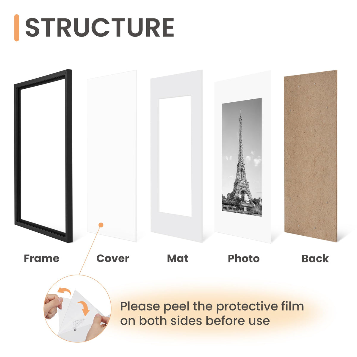 upsimples 8x10 Picture Frame Set of 5,Display Pictures 5x7 with Mat or 8x10 Without Mat,Wall Gallery Photo Frames, Black 🍁 All In One Marketplace Canada